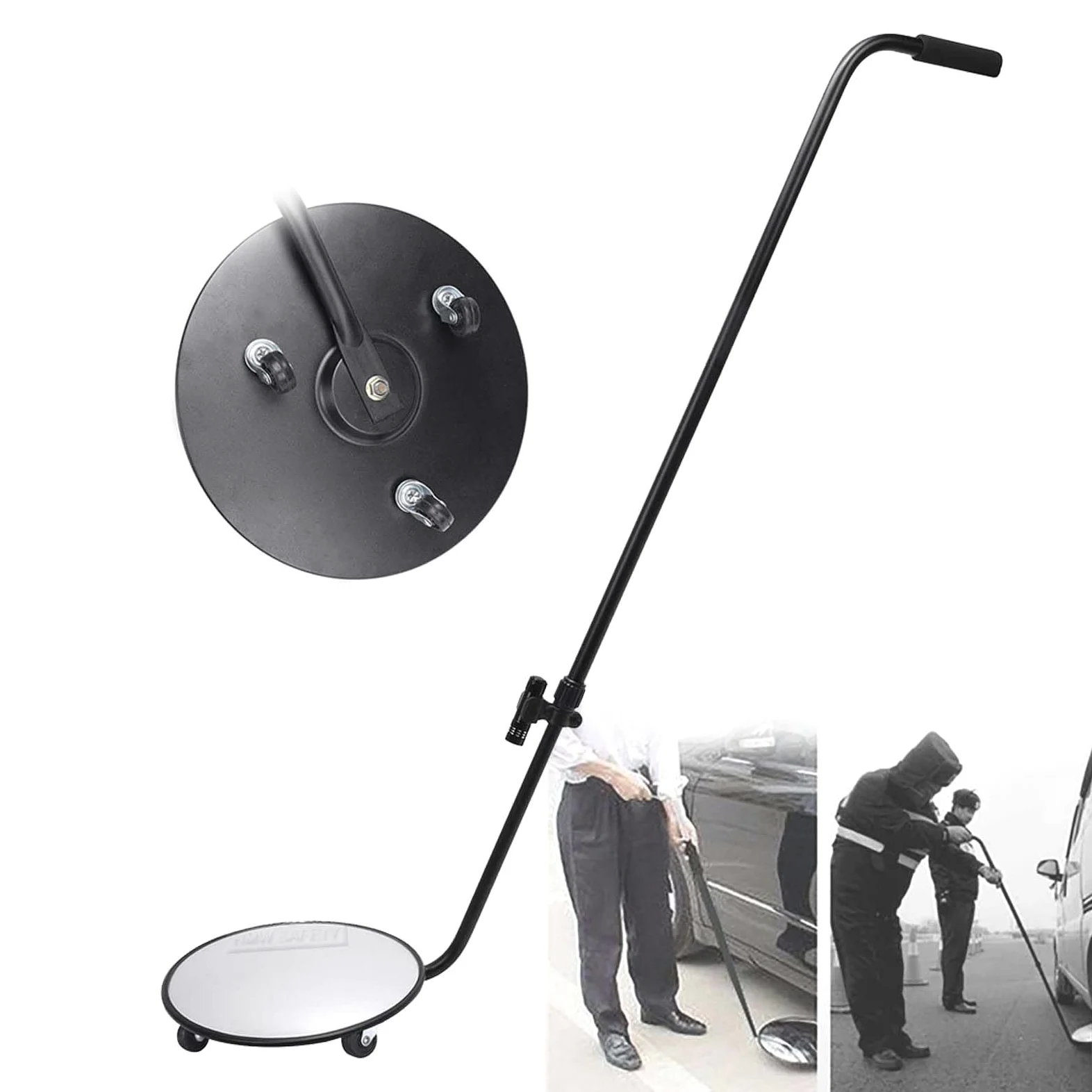 Espejo De Inspección para Bajos De Vehículos De 12 Pulgadas, Espejo De Búsqueda Portátil para Bajos De Vehículos, Varilla Retráctil De 90-140 Cm con Ruedas Y Luz Led