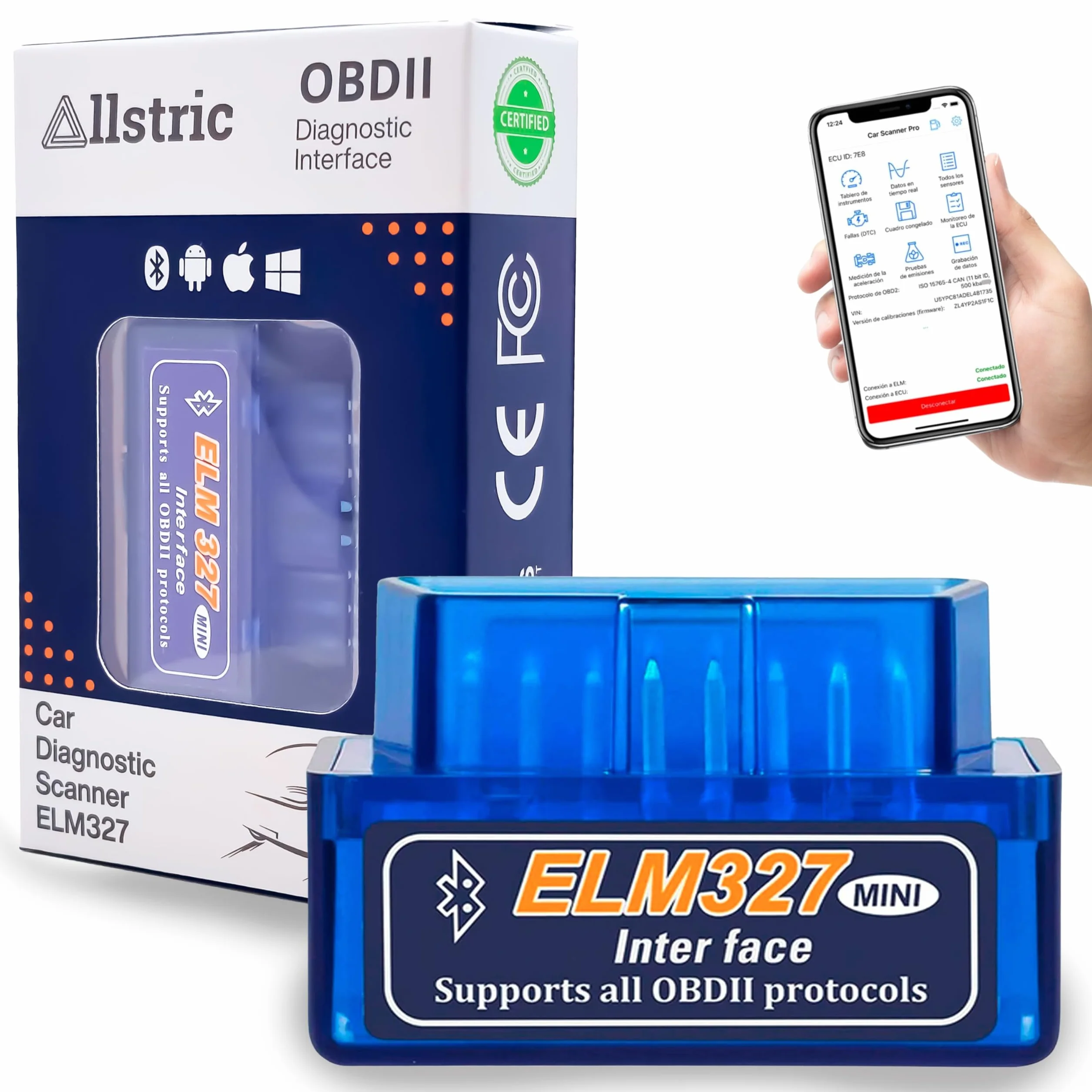 Obd2 Diagnosis Coche Multimarca. ELM 327 Lector y Herramienta de Análisis y Diagnostico. Obd2 Bluetooth OBD Original para Escaner. Maquina Diagnosis Coche de Fallos y Errores.