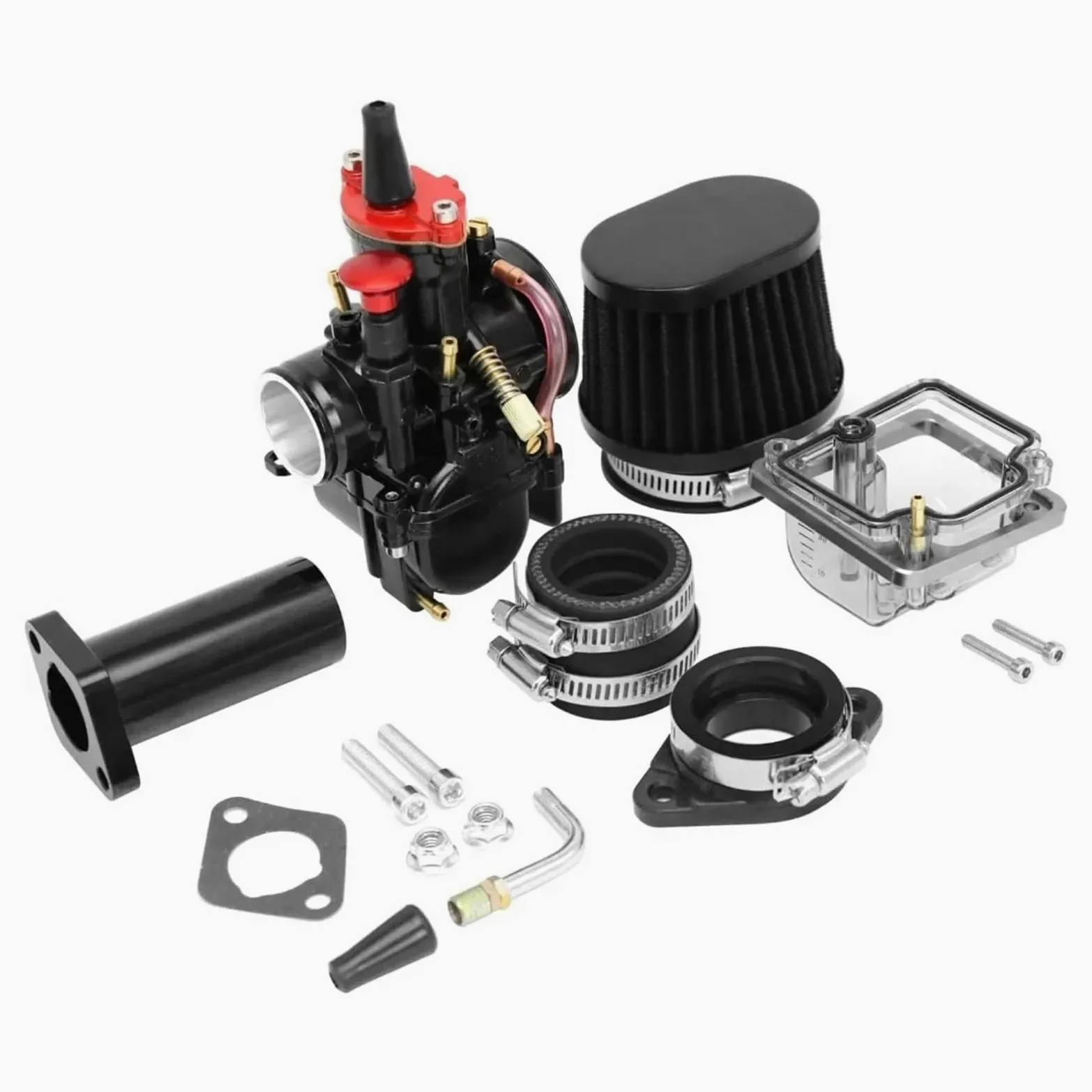 carburador de desbrozadora de gasolina Carburador para carburador para PWK con filtro de aire para adaptador colector admisión Tazón flotante visible Tubo codo guía(30mm Black Kit 2)