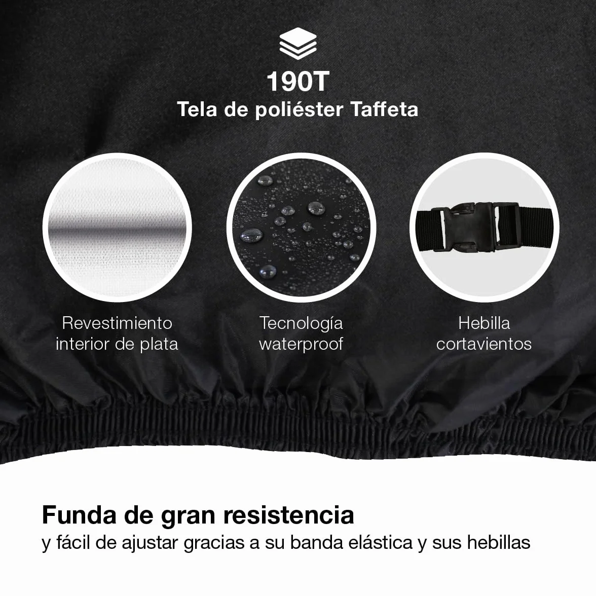 PMK GRUPO | Funda para Moto Impermeable 190T Talla L (245x105x125 cm) | Cubierta para Motocicleta y Scooter Exterior | Protector UV, Antirrobo con Ojal para Candado, Hebilla Antiviento y Reflectante