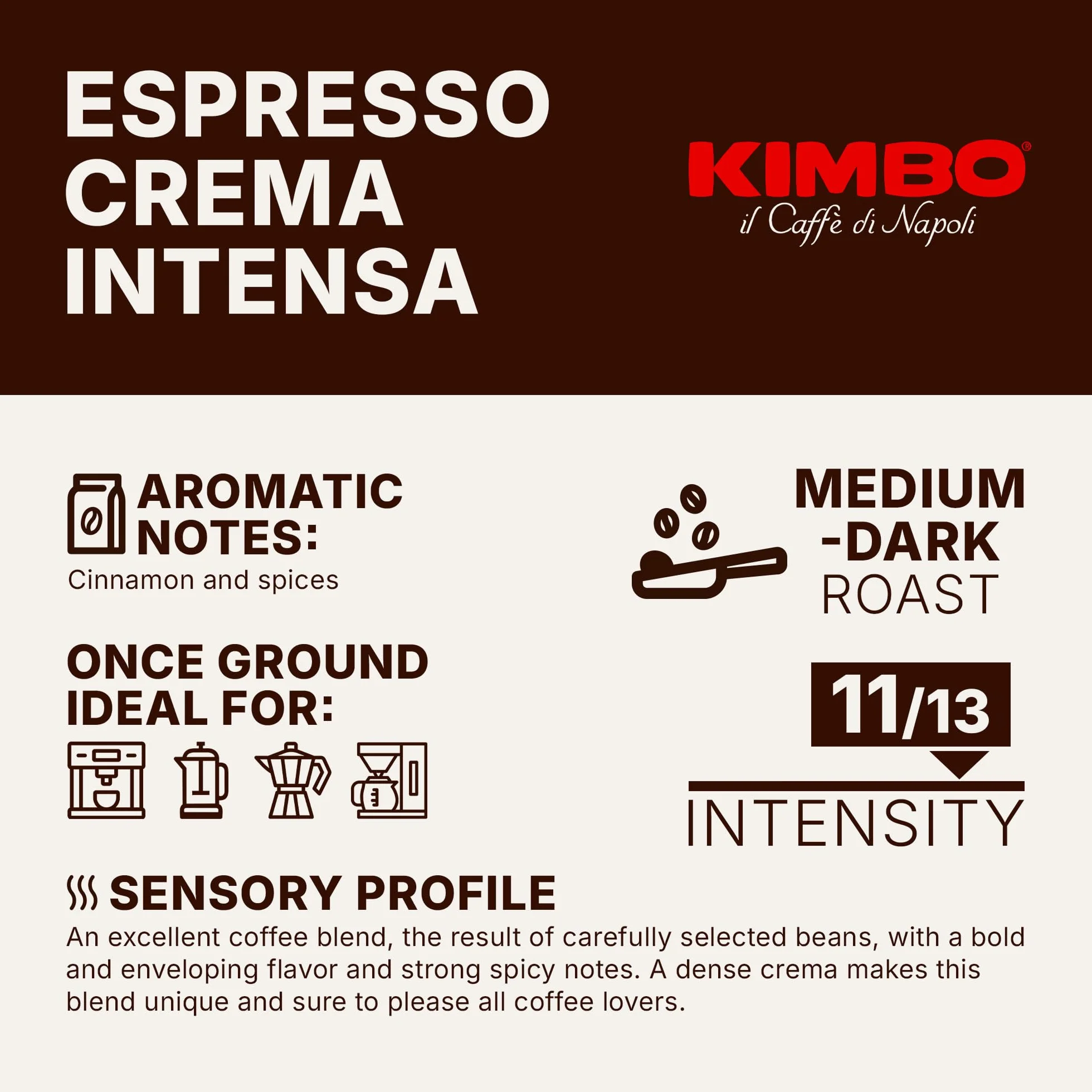 Kimbo Crema Intensa Granos de Café Enteros Tueste Medio 1kg
