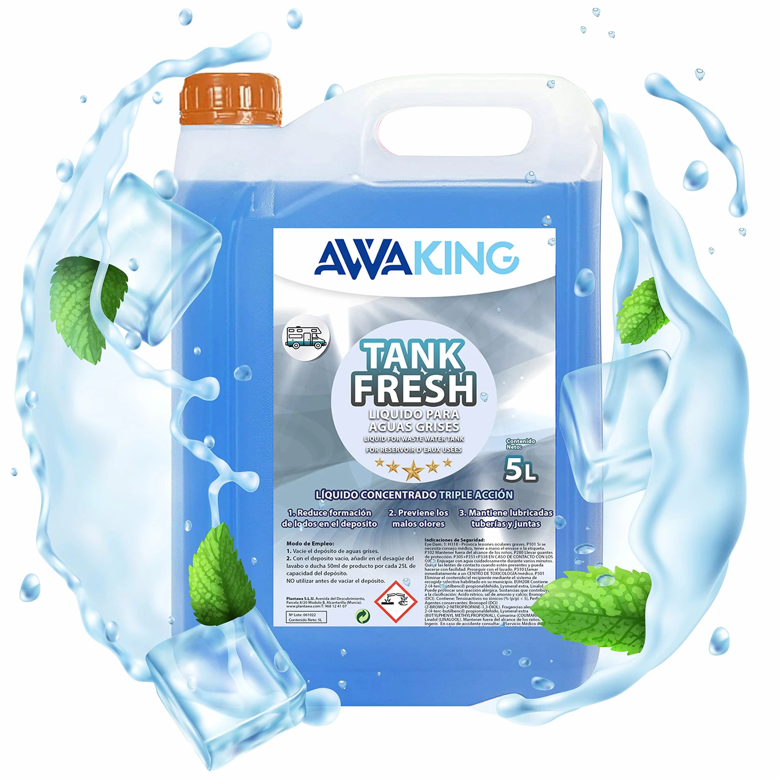 AWAKING Liquido WC Quimico Tank Fresh 5L | Líquido wc quimico caravana para aguas grises | Neutraliza olores y previene obstrucciones | Fácil dosificación y larga duración