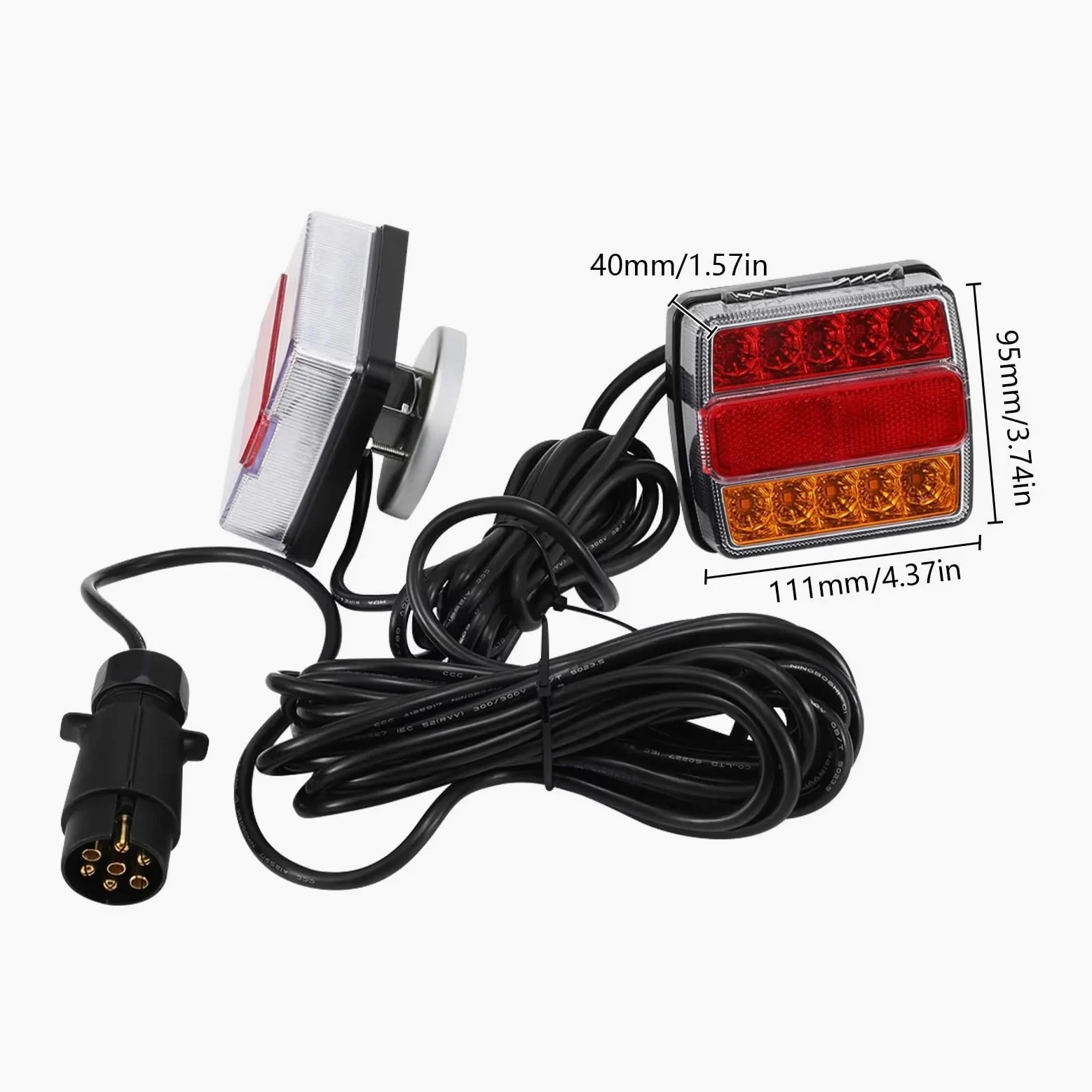 Conjuntos de Luces traseras magnéticas de 12 V para Remolque, Kit de Luces traseras con Cable de 7,5 m y Placa de Enchufe de 7 Pines para automóviles, Camiones y Plataformas.