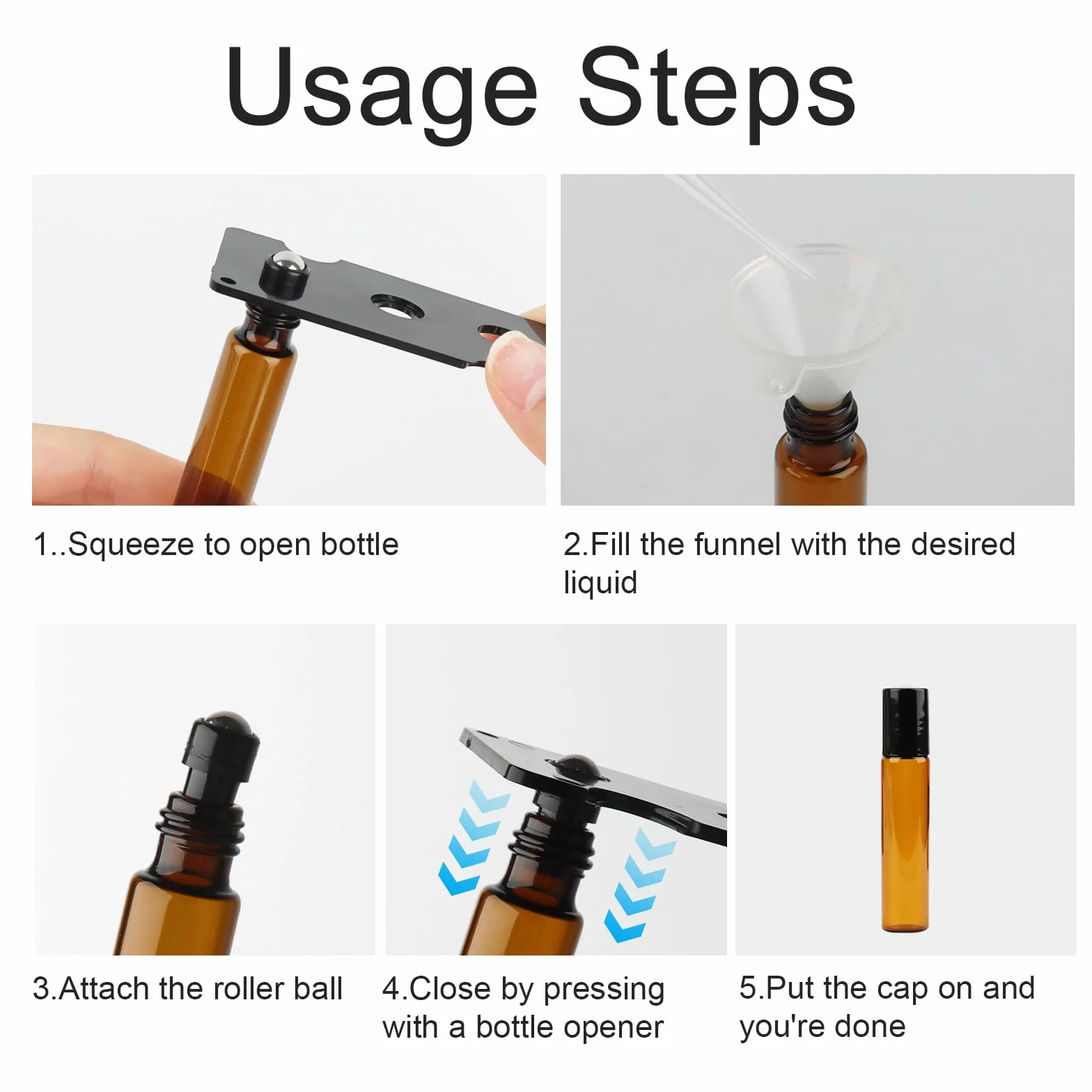 Botellas de vidrio roll-on vacías 10 ml para aceite esencial con rodillo inoxidable