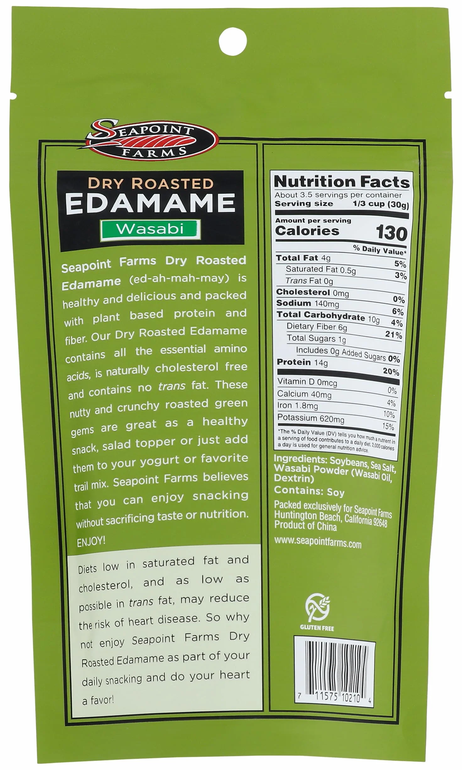 Seapoint Farms Edamame Dry Roasted Wasabi Low Fat 3.5 oz