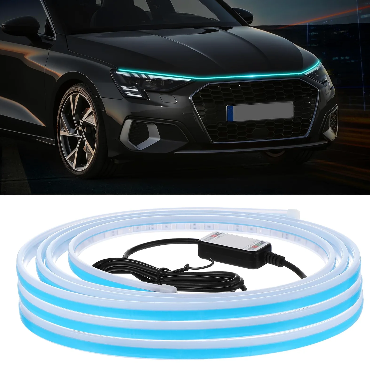 Tira de Luces LED Rgb para Capó de Coche 180cm de Silicona | Control por Aplicación, Color Cambiante, para Conducción Nocturna, Instalación Sencilla