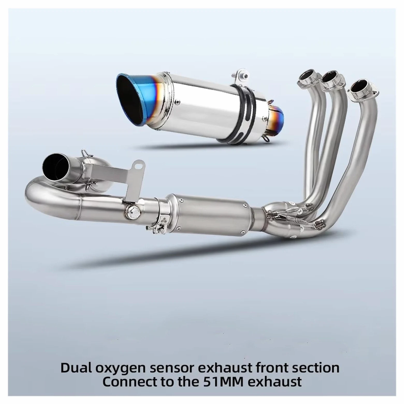 Silenciador de escape de acero inoxidable Para 675SR Para 675SR-R Colector de escape delantero deslizante de acero inoxidable de 51 mm con sensor de oxígeno dual