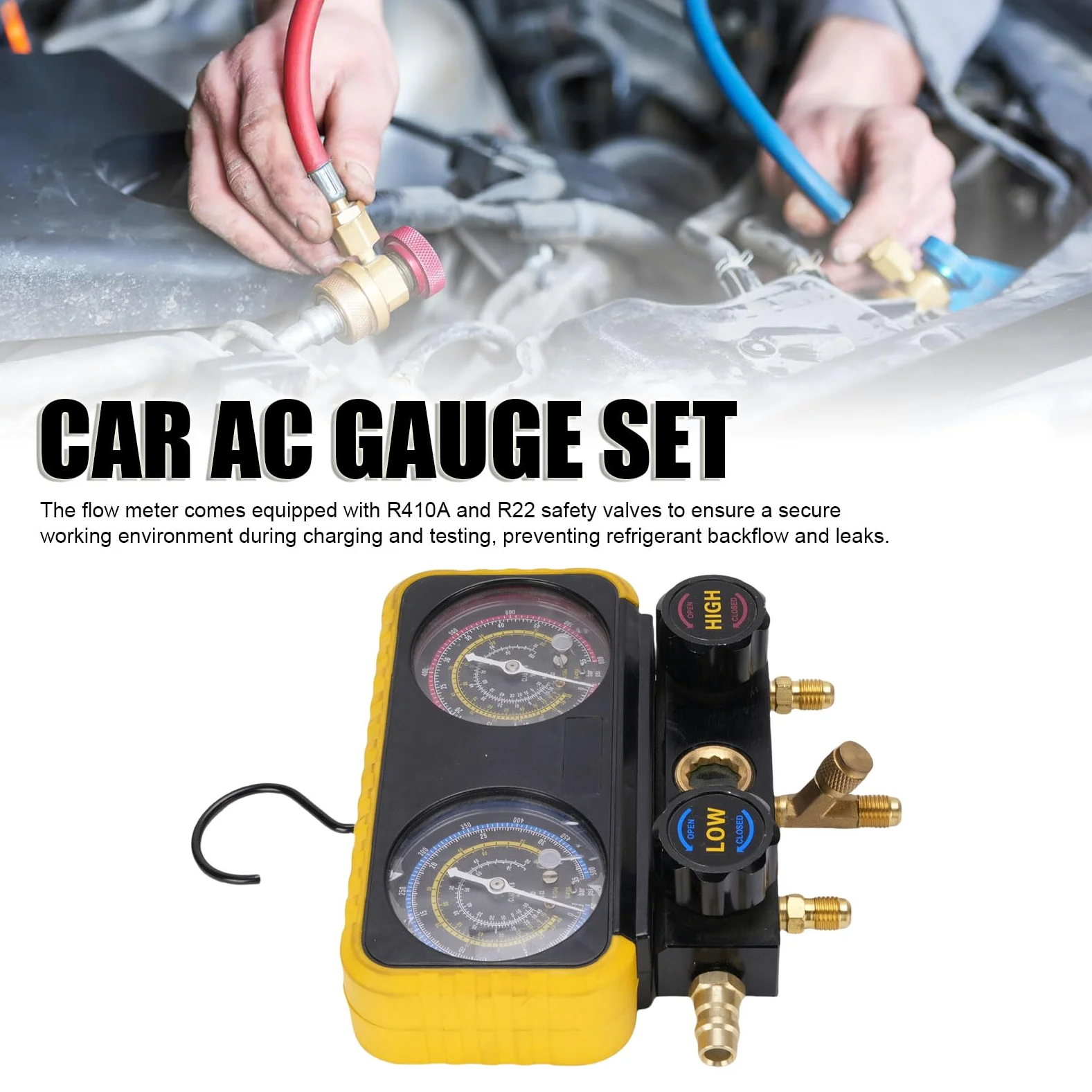 Tbest Juego DE Colector DE CA, Herramienta Profesional DE Carga DE Refrigerante HVAC Automotriz con 3 Mangueras para Material DE LATÓN R410A R32 R134A R22