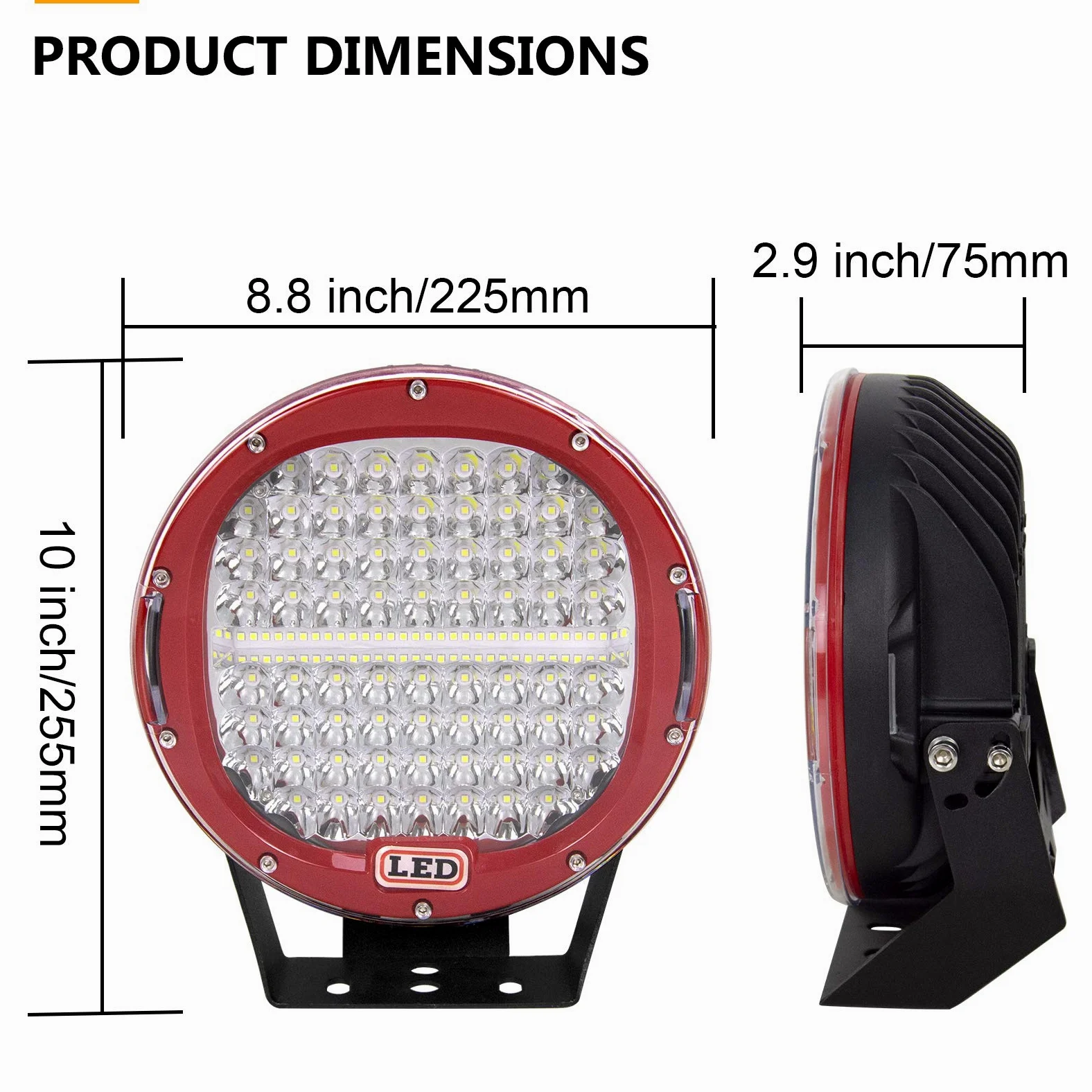 PICAA Foco de trabajo LED 9‘’ pulgadas 294W Ronda LED Spot Tractor 12V-24V 6000K Focos LED para Tractores IP68 Impermeable Luz de Niebla Coche,SUV, UTV, ATV, Off-road,Camión,Moto,Barco (rojo)