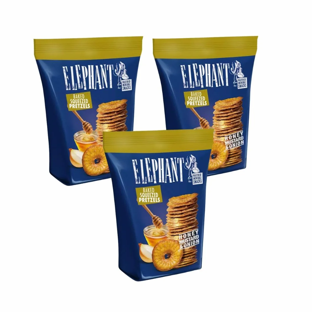 Juego de 3 Pretzels de Elefante, Mostaza, Cebolla y Safari Dulce y Picante