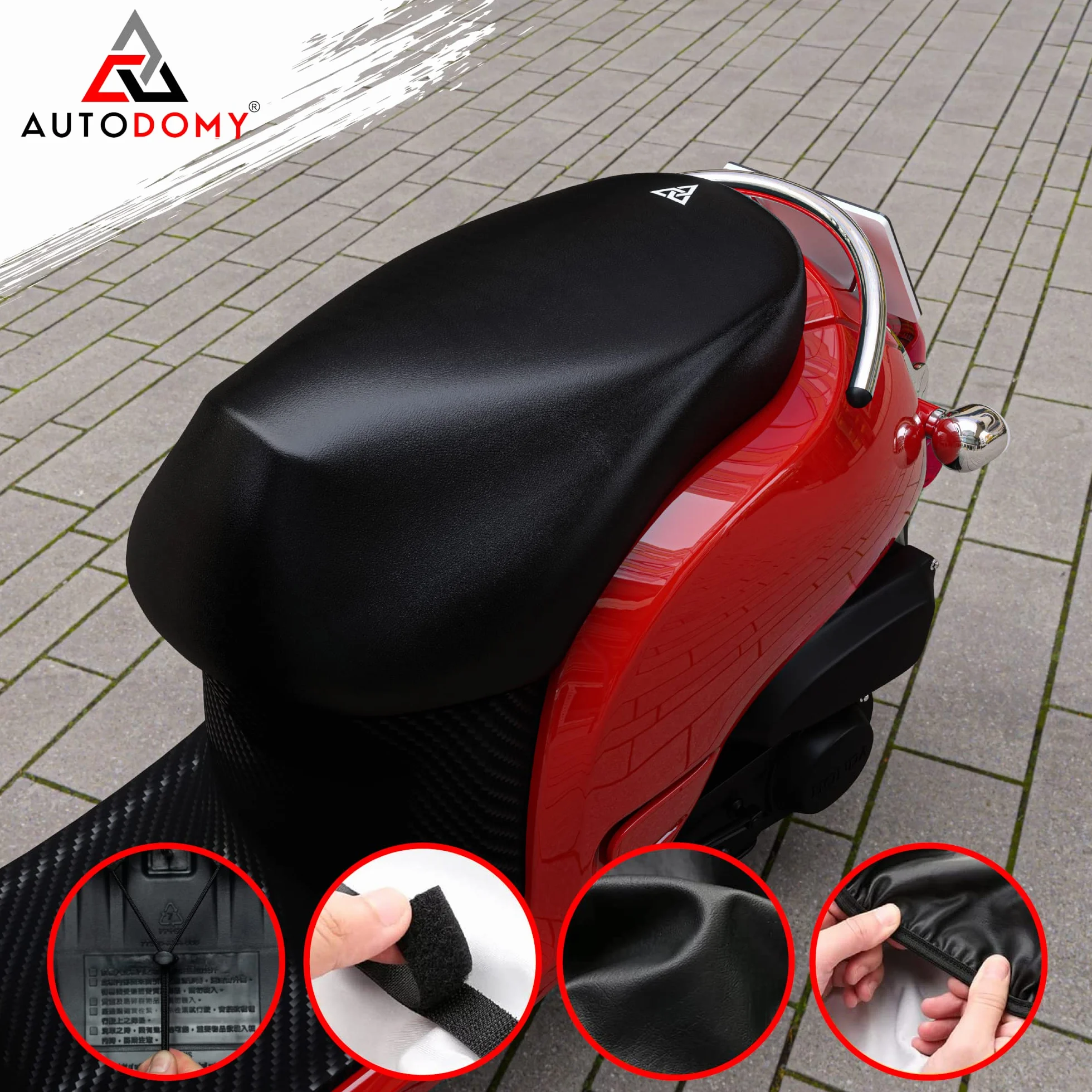 Autodomy Funda Asiento Moto Talla XL para Asientos de 90 a 110 cm | Funda para Asiento Moto Antideslizante y Resistente a Arañazos | para Todo Tipo de Motos y Scooters | Protege de la Lluvia y el Sol