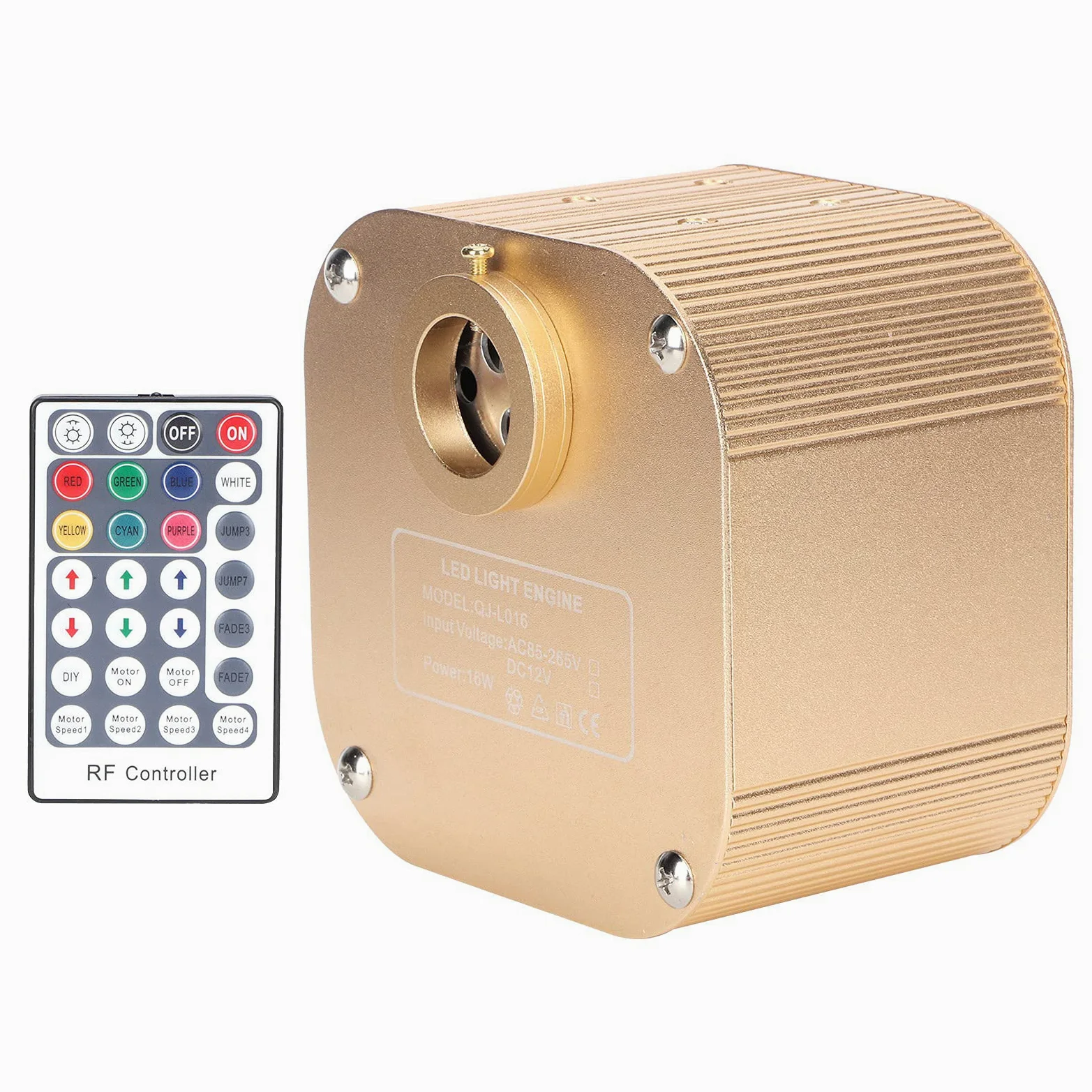 Akozon Motor de Luz Led de 16W, Iluminación de Fibra óptica de Techo Rgbw para Decoración del ar y el Coche, Ac85-265V Motor de Luz Led de 16W