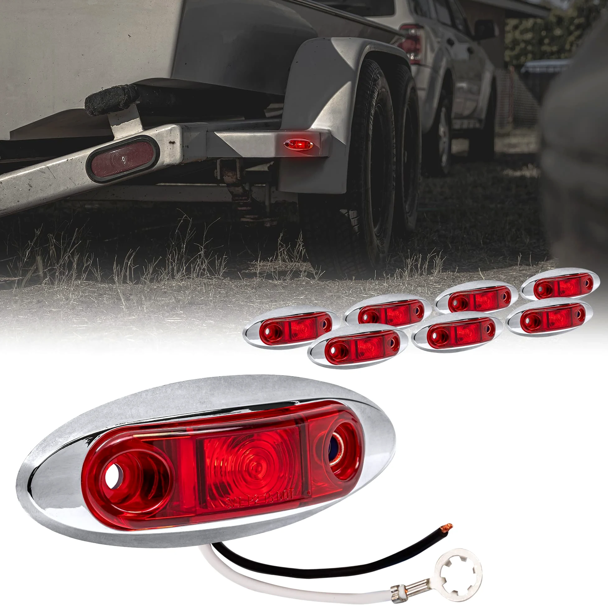 Juego de 8 luces LED rojas de 2.5 pulgadas con bisel cromado [DOT FMVSS 108] [SAE P2] [montaje en superficie] [impermeable IP67] luces de posición laterales para remolque camión