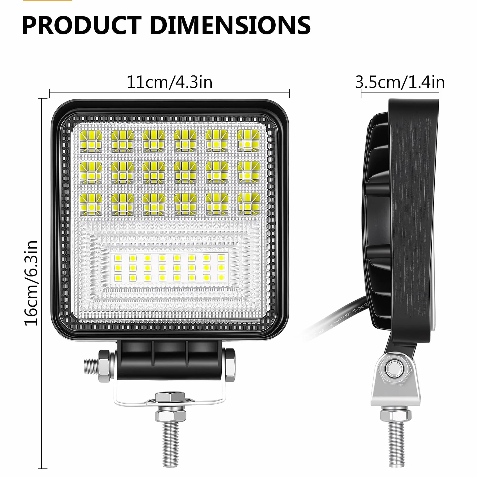 RIGIDON 10 Pcs Faro de trabajo rectangular, 4 pulgadas 126W, Spot Flood Combo lámpara trabajo led para off road camión coche ATV SUV 4x4 Tractor, Faros trabajo led 12v 24v Spotlights faros antiniebla