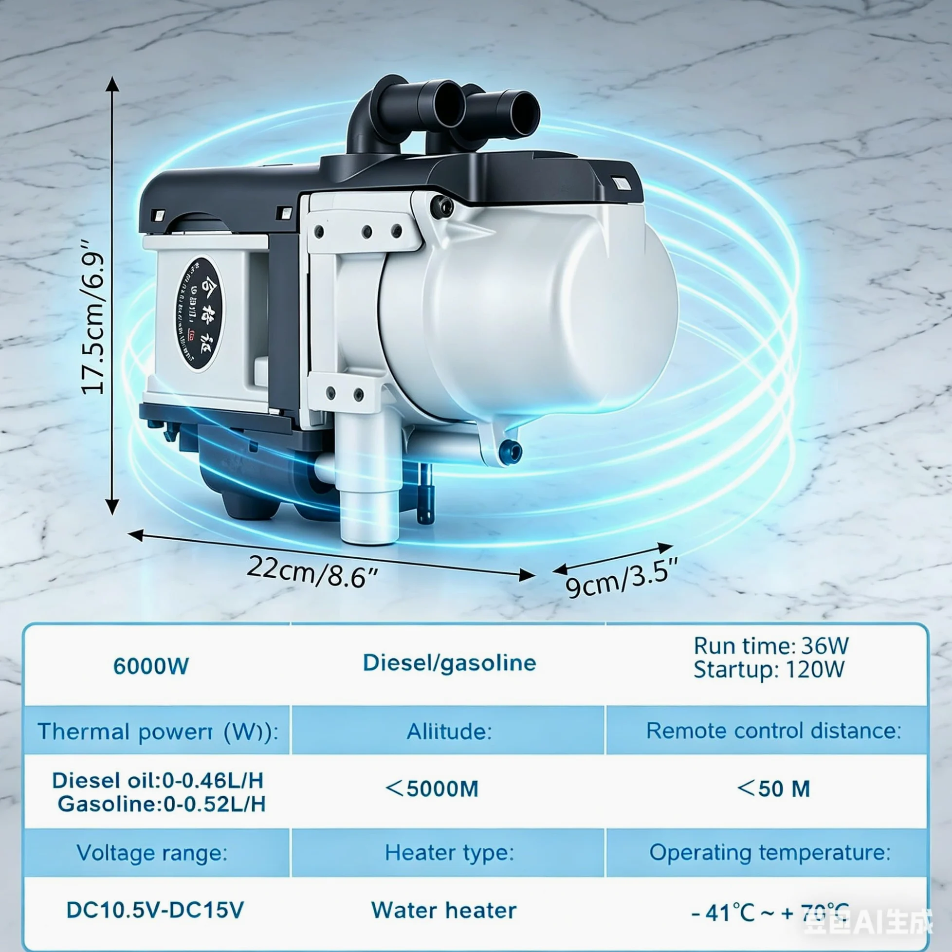 Calefacción Estacionaria de Agua 5,2KW 12V/24V Precalentador de Motor Diesel con Bomba de Agua Silenciosa para Camión Camper Caravana Barco y Vehículos Industriales Kit(24V)