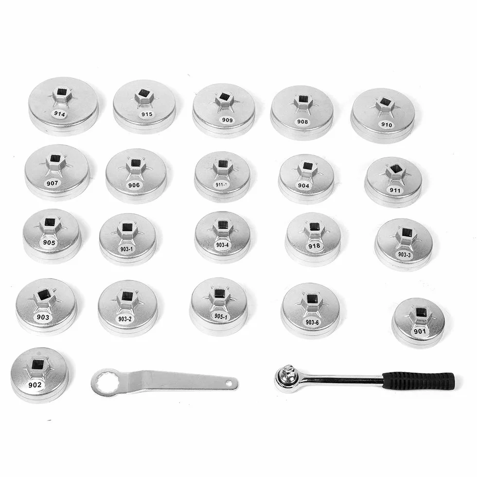 Cocoarm Juego de Herramientas de Extracción de Filtro de Aceite de Aluminio, 23 Piezas, Llave de Filtro de Aceite, Juego de Llaves de Vaso Estilo Copa, Diseño Liviano Cromado para Mecánica de