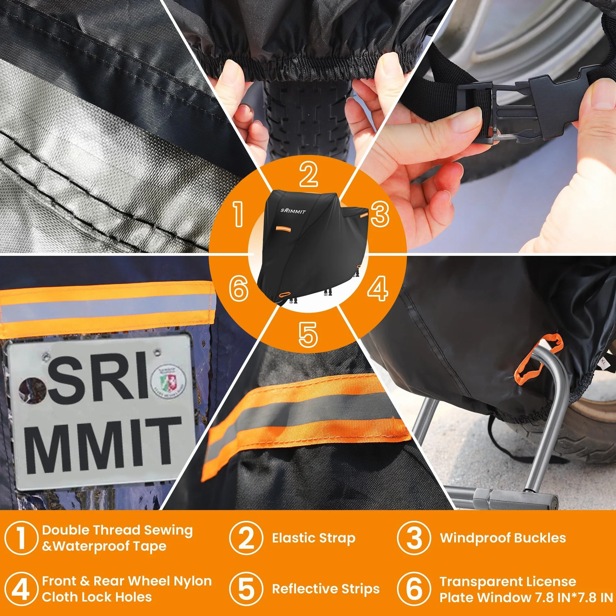 Funda para Moto, Cubierta de Motocicleta Premium 420D, Robusta y Duradera, Protección Exterior Optima, Visible Matrícula, 4 Bandas Reflectantes Brillantes, Agujero de Bloqueo Seguro - M:200x90x110 cm