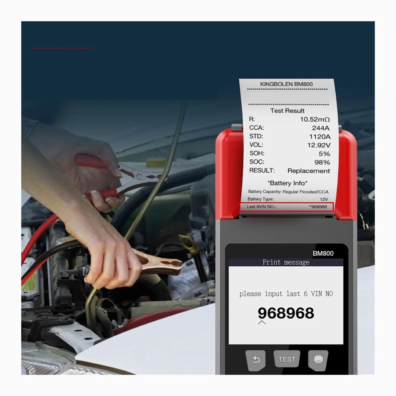 Probador de batería, BM800 Probador profesional de batería automóvil | Ofrece prueba de voltaje, análisis de capacidad; ideal para baterías de coches, camiones y motos.