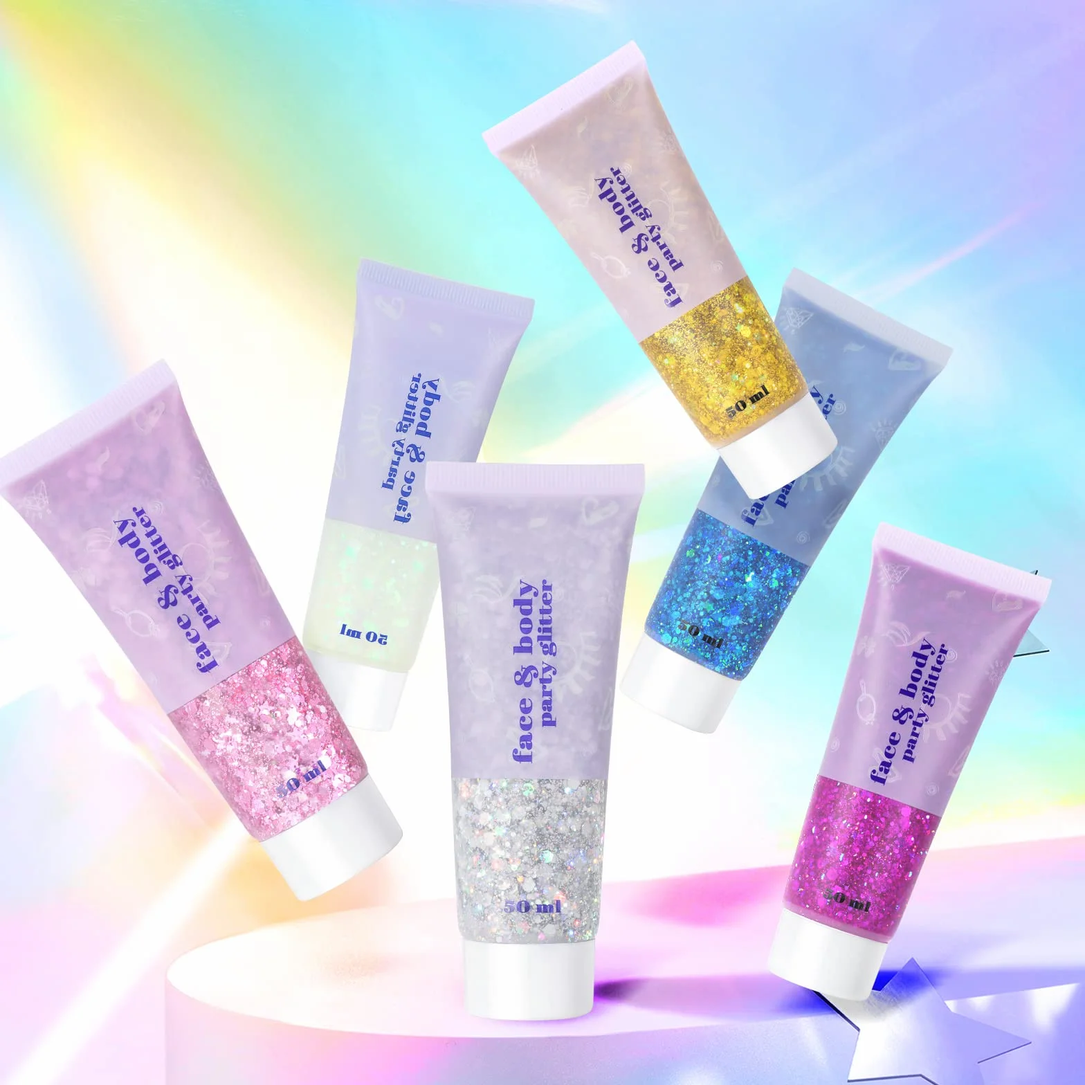 URAQT Purpurina Líquida Cara 50ml Gel Chunky Glitter Corporal Maquillaje Festival Halloween Plateado