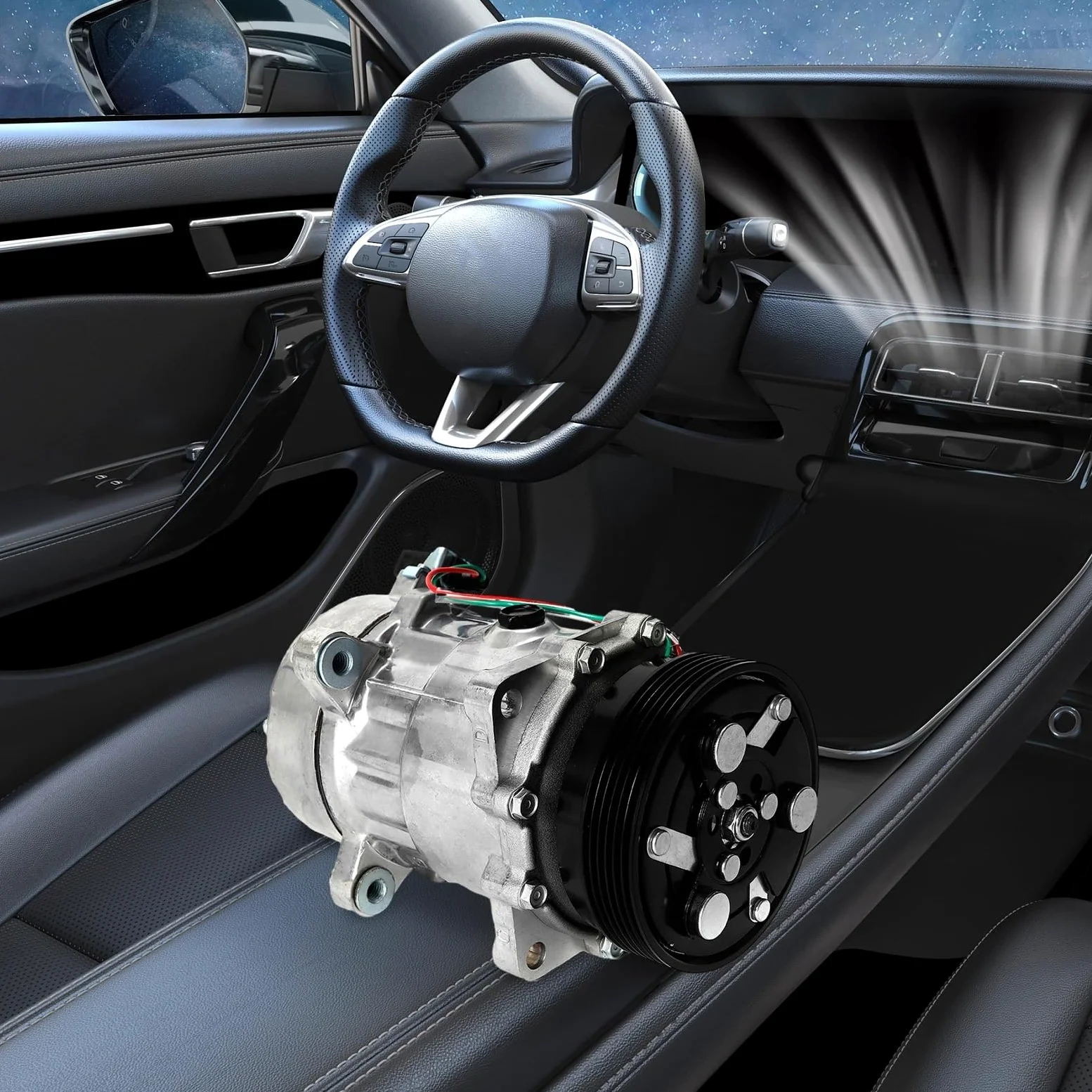 compresor AC polea Compresor de CA automotriz estable, conjunto de compresor de aire acondicionado para vehículo de 12V embrague climatizador auto