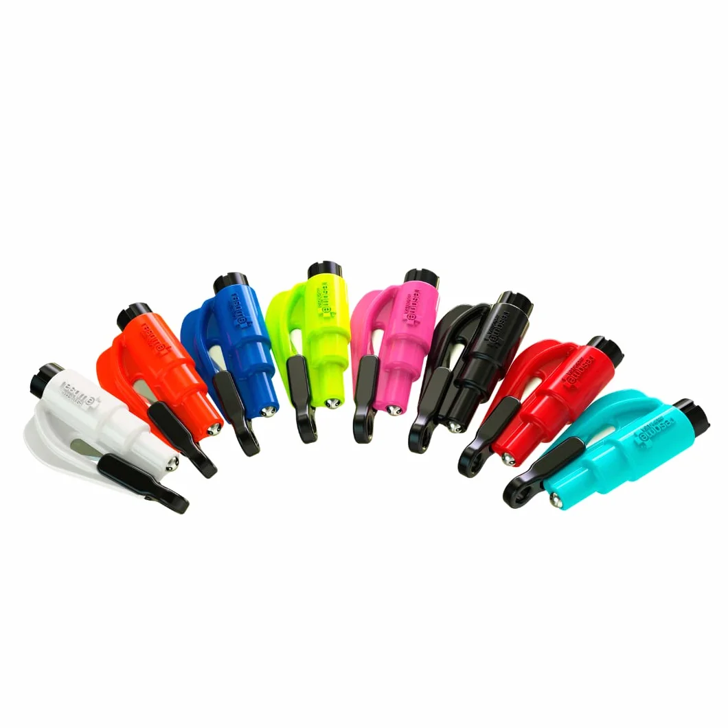 RESQMEl llavero de emergencia original Herramienta de escape de automóvil, cortador de cinturón de seguridad 2 en 1 y rompeventanas, fabricado en EE. UU., Rainbow Pack 8 colores