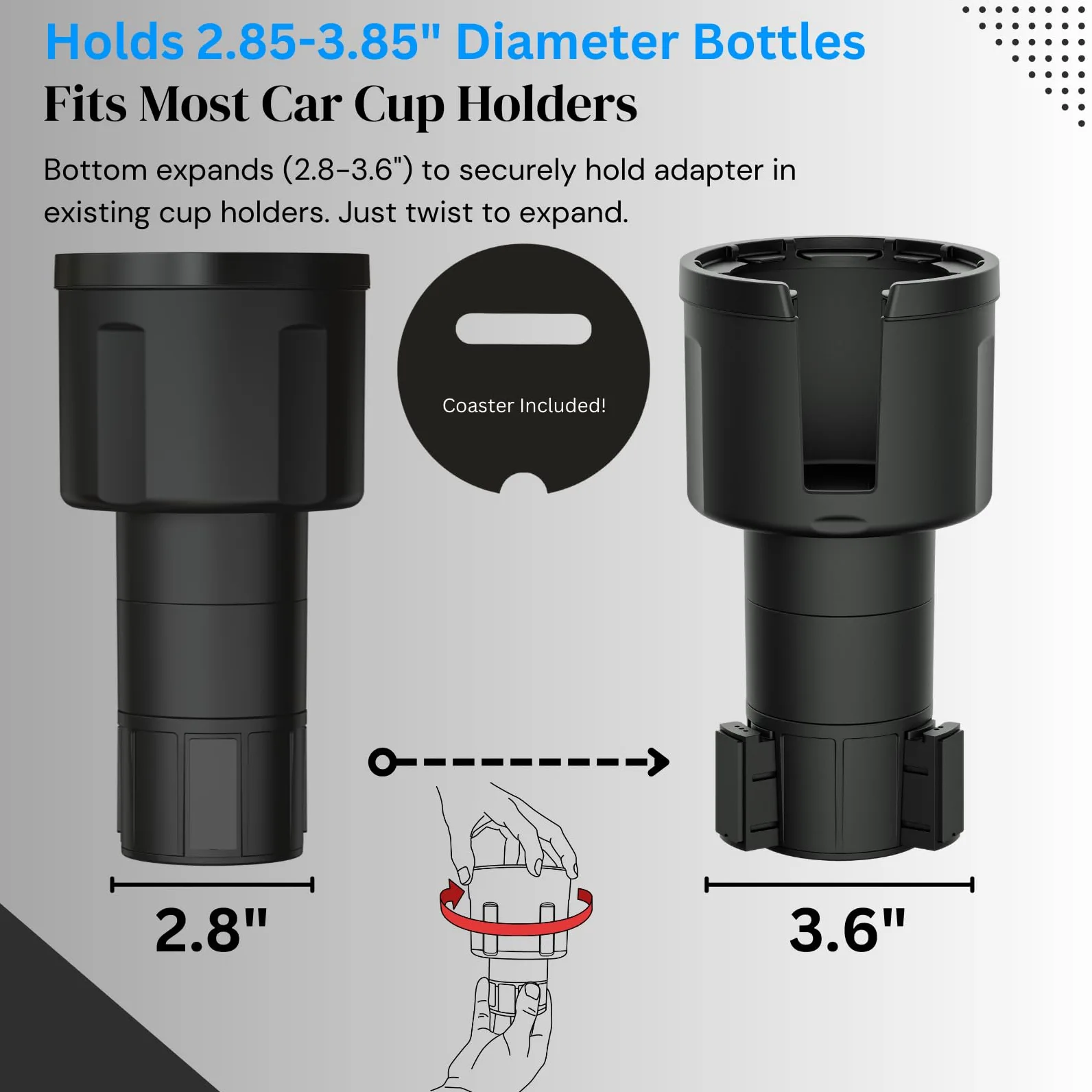 Swigzy Adaptador expansor para portavasos de Coche (versión de Base Larga) – Se Adapta a Botellas Hydro Flask, Yeti, Nalgene, Grandes de 32/40 onzas y Bebidas Grandes