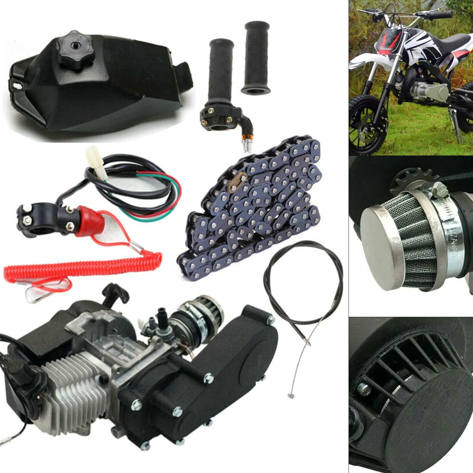 Motor de motor de 2 tiempos de 49 CC, motor de arranque mini Dirtbike, motor de gasolina, motor de un solo cilindro, enfriado por aire, para mini Pocket Dirt Bike ATV Scooter