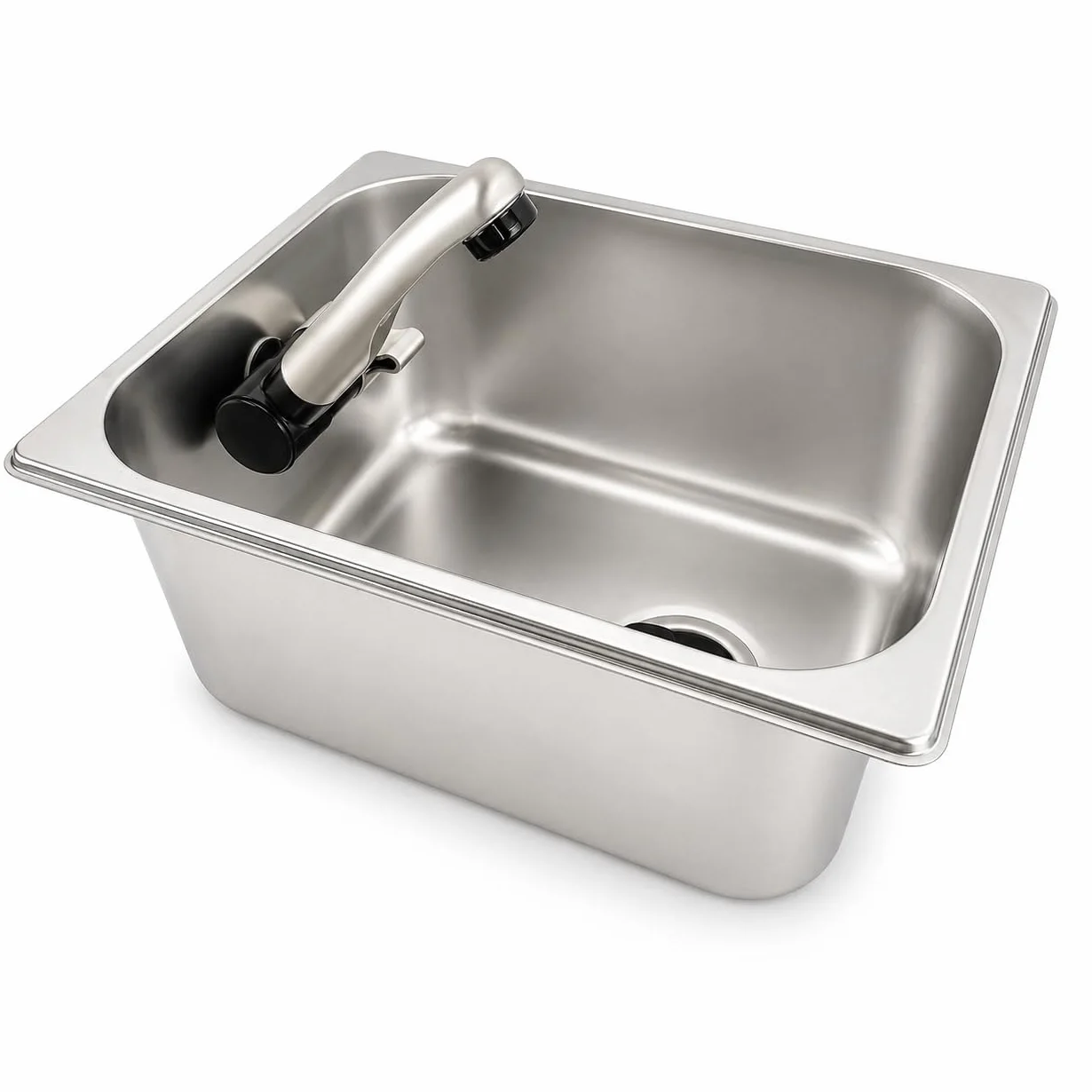 Fregadero Camper con Grifo 12V y Desagüe 32x26 – Ideal para Kit Camper Furgoneta, Lavabo Caravana y Cocina Camper, Ideal para Muebles Camper