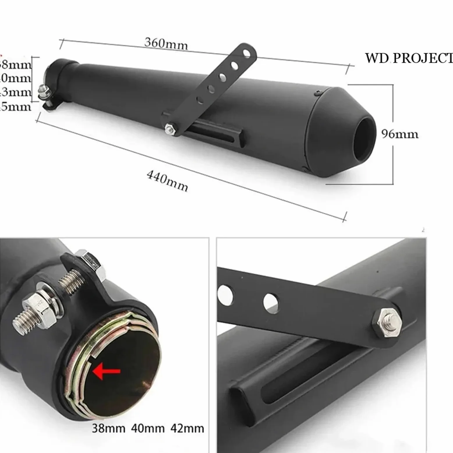 Tubo de Escape de Escudo térmico de Escape Silenciador de escape para motocicleta, estilo retro vintage clásico, galvanizado, Compatible con Harley Cafe Racer Bobber CG125 SR400(Black)