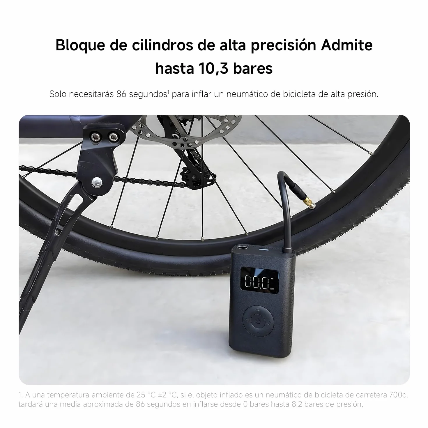 Xiaomi Portable Electric Air Compressor 2, compresor de aire portátil 0.2-10.3 bar 3-150 psi, batería 2000mAh, USB-C, LED, negro