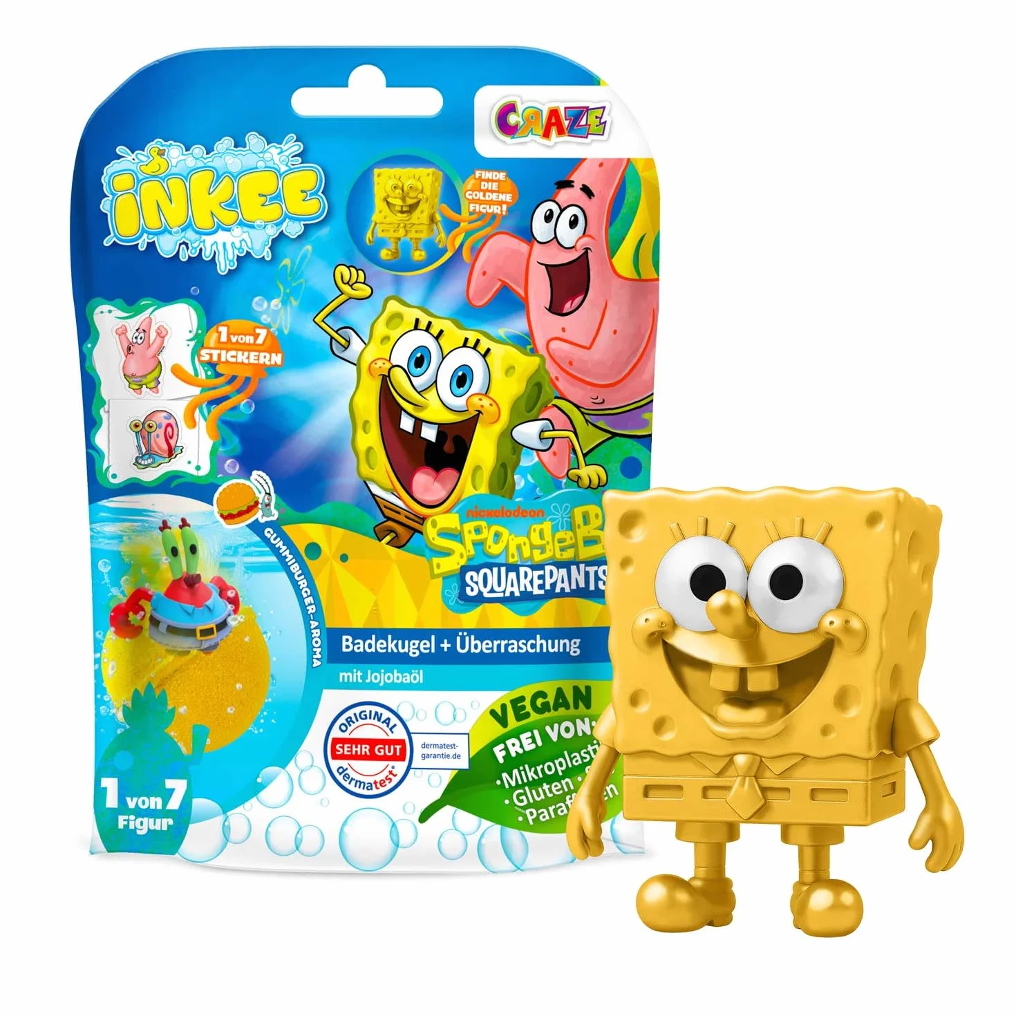 INKEE Bob Esponja Bomba de Baño con Sorpresa 100g 7 Figuras Coleccionables Edición Dorada