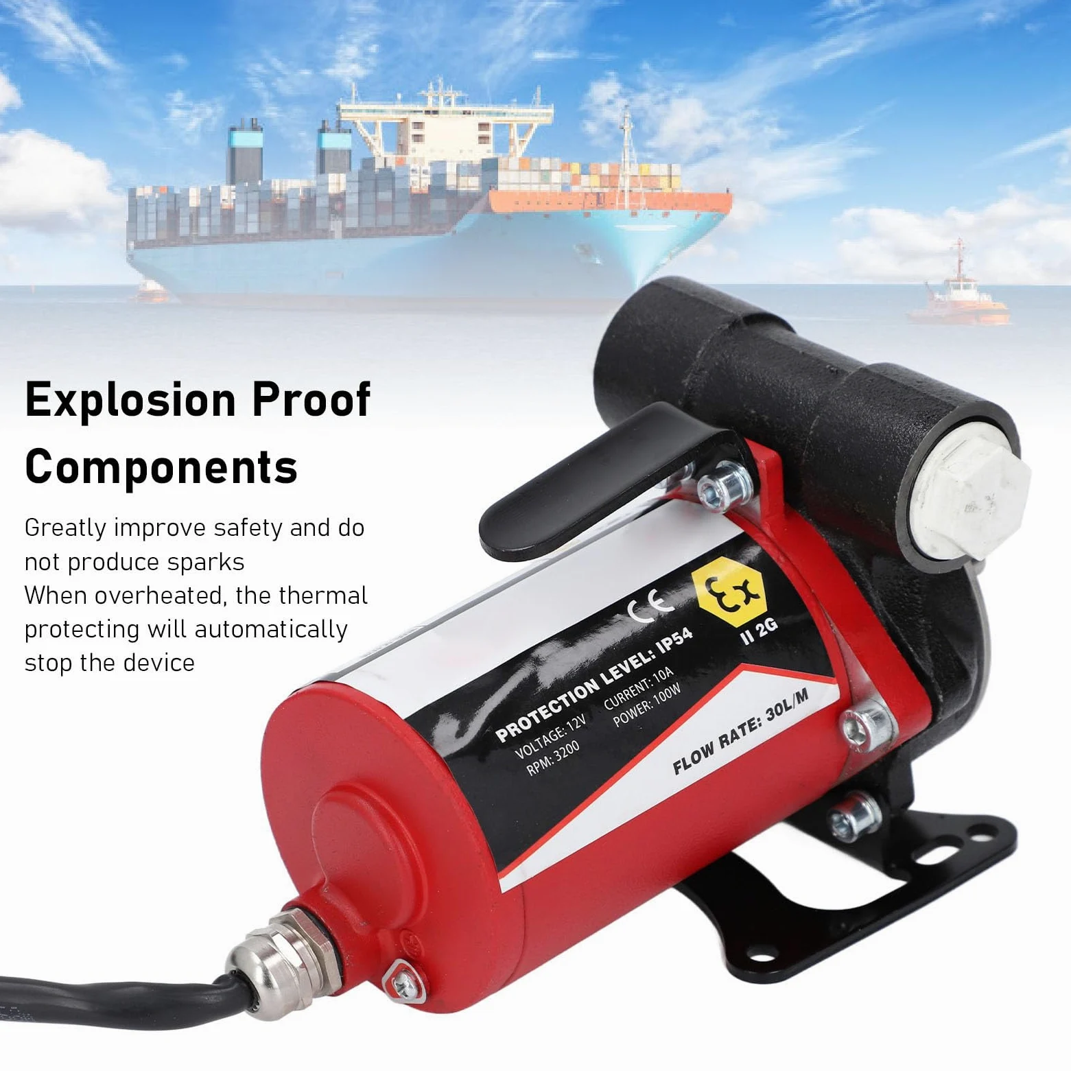 Bomba de gasolina de 12 V, caudal de 10 A, 30 l/m con interfaz BSP3/4, bomba de transferencia de aceite autocebante a prueba de explosiones para queroseno, automóviles,