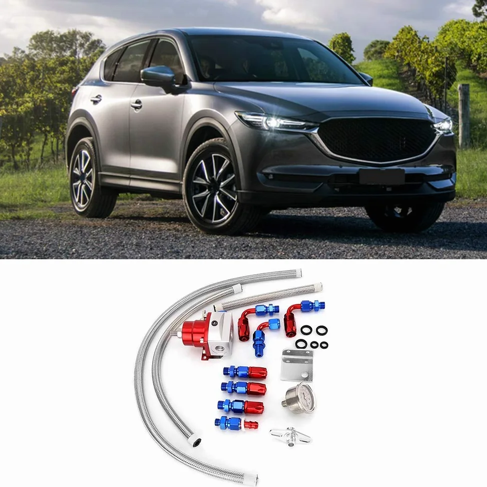 Regulador de combustible Qiilu, kit regulador de presión de combustible de coche ajustable universal de acero inoxidable 304 con manómetro 100PSI(Rojo + plata)