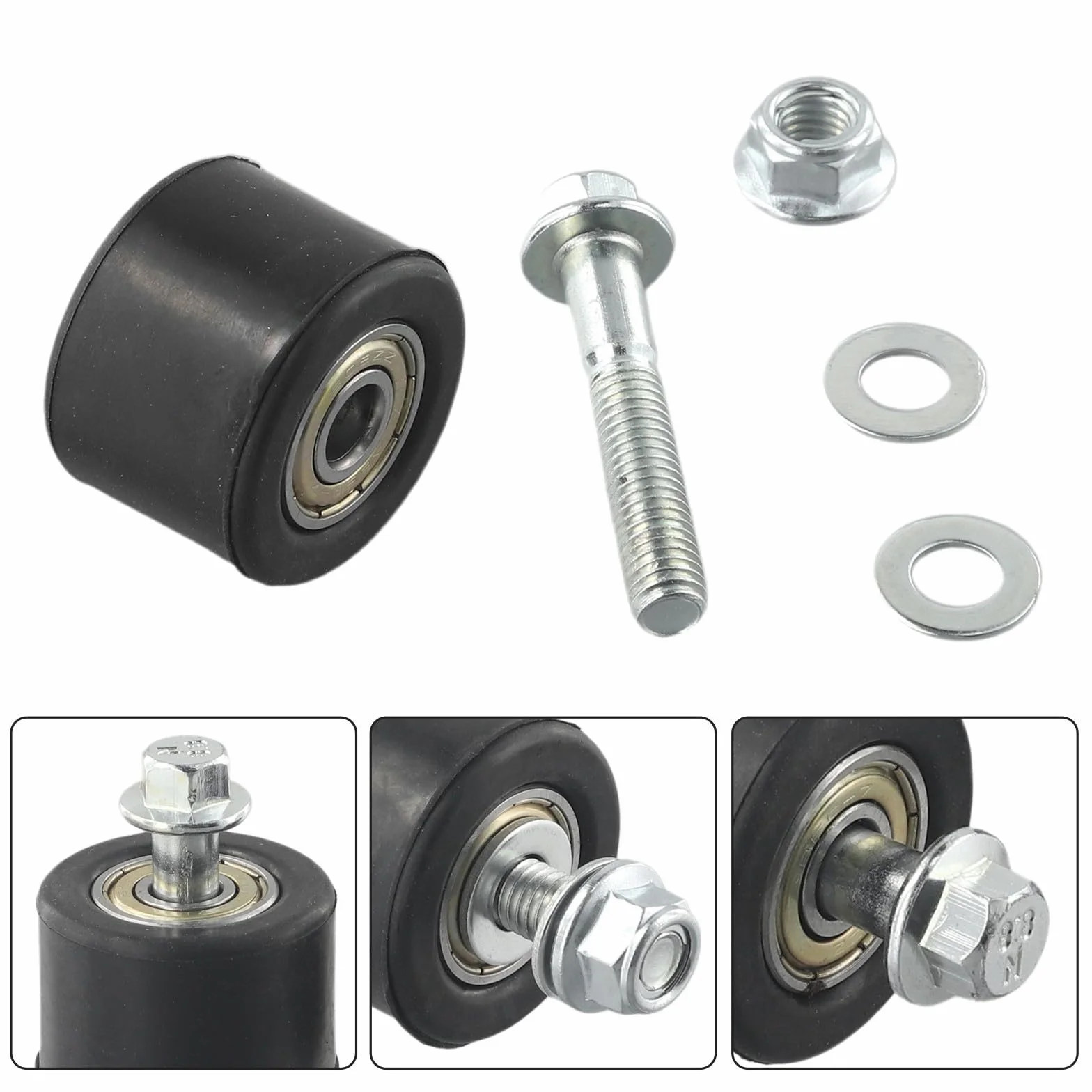 2 rodillos de cadena de motocicleta de 8 mm para YFM350 YFZ350 para BANSHEE, rueda guía superior inferior con pernos y juntas, material de goma, color negro