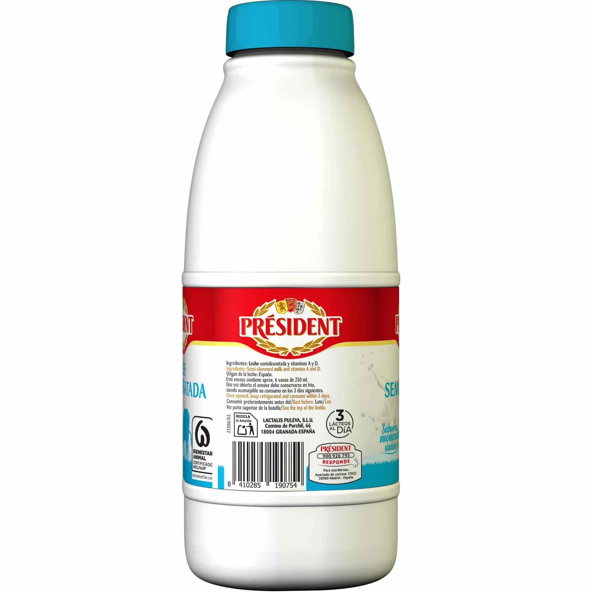 Président Leche Semidesnatada de Bienestar Animal UHT Pack 6 x 1,5L