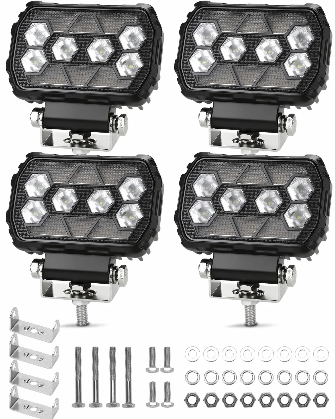 SUPAREE Faros LED Tractor Foco LED Amarillo 12V Foco de Trabajo 12V Tractor Luces 6000K Blancas y 3000K Amarillas 8-90V IP67 Impermeable per Off-Road Camión SUV UTV ATV 4pcs