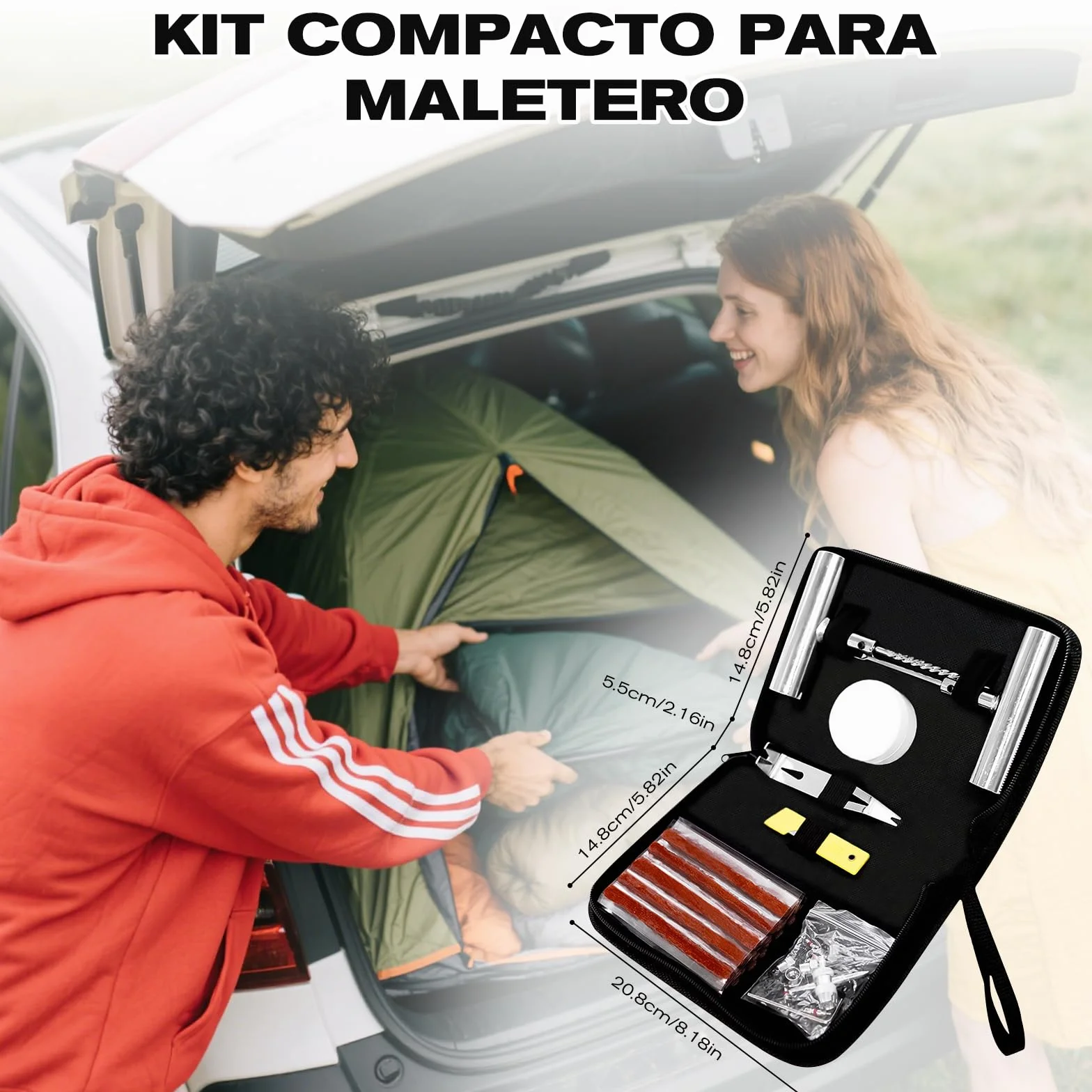 kit profesional de reparación de pinchazos 45 pcs para coche, moto y todoterreno, neumático antipinchazos, mechas y clavos, para emergencias en carretera y montaña