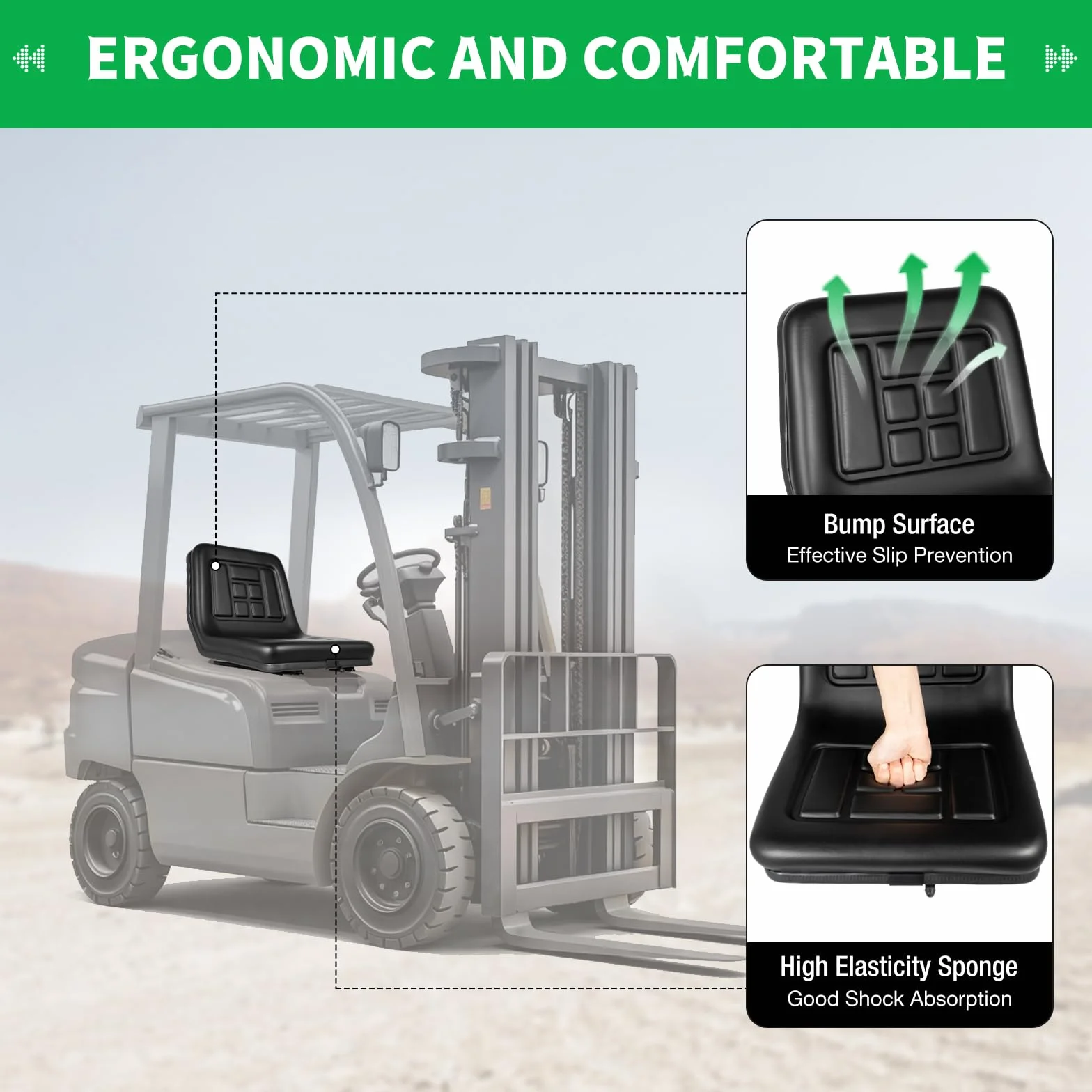 Asiento de tractor, asiento de remolque universal ajustable, asiento elevador transpirable, acolchado de alta elasticidad, adecuado para carretillas elevadoras, excavadoras, cortacéspedes, volquetes,