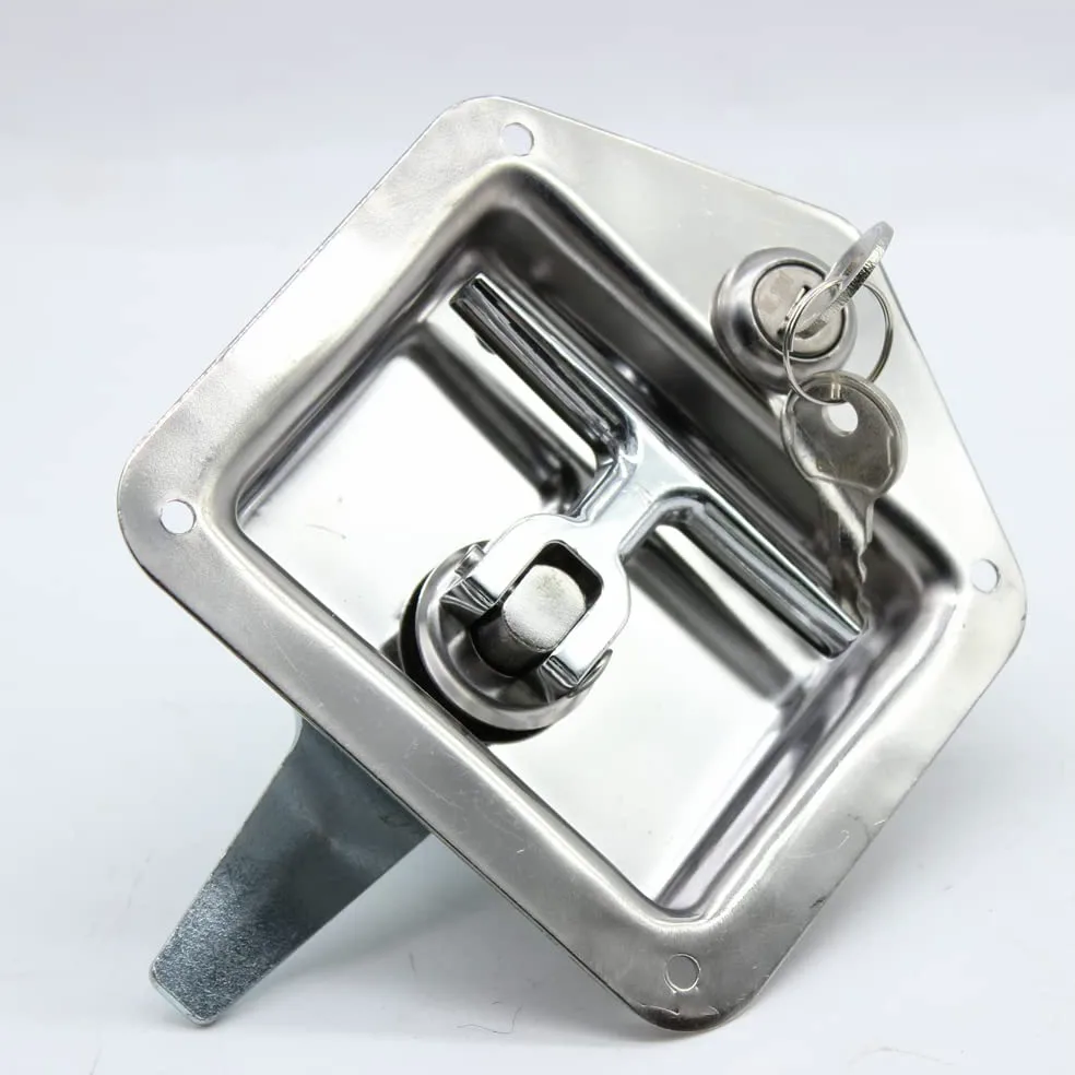 4 Unidades T manija caja de herramientas cerradura, acero inoxidable plegable en forma de T herramientas de bloqueo con 2 llaves para camión remolque caja de herramientas