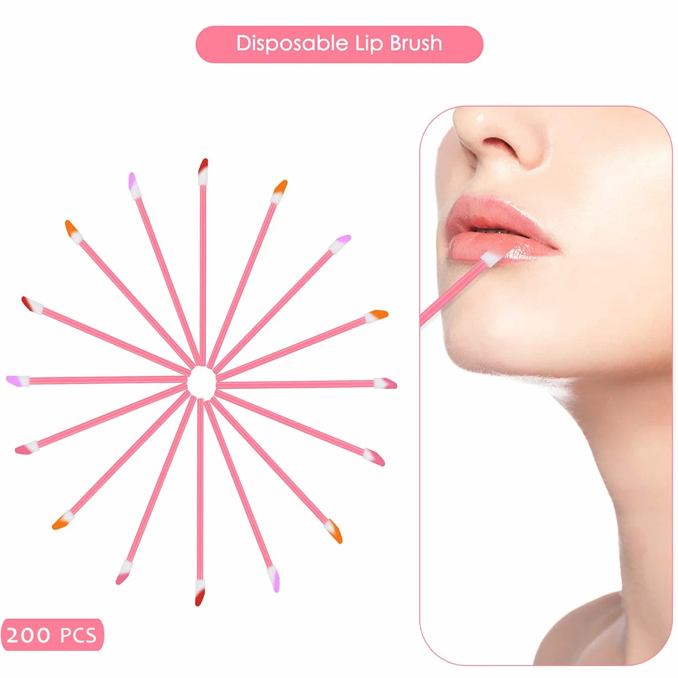 200 Piezas Cepillos Labios Desechable Pinceles Lápiz Labial Aplicador Varitas Brillo