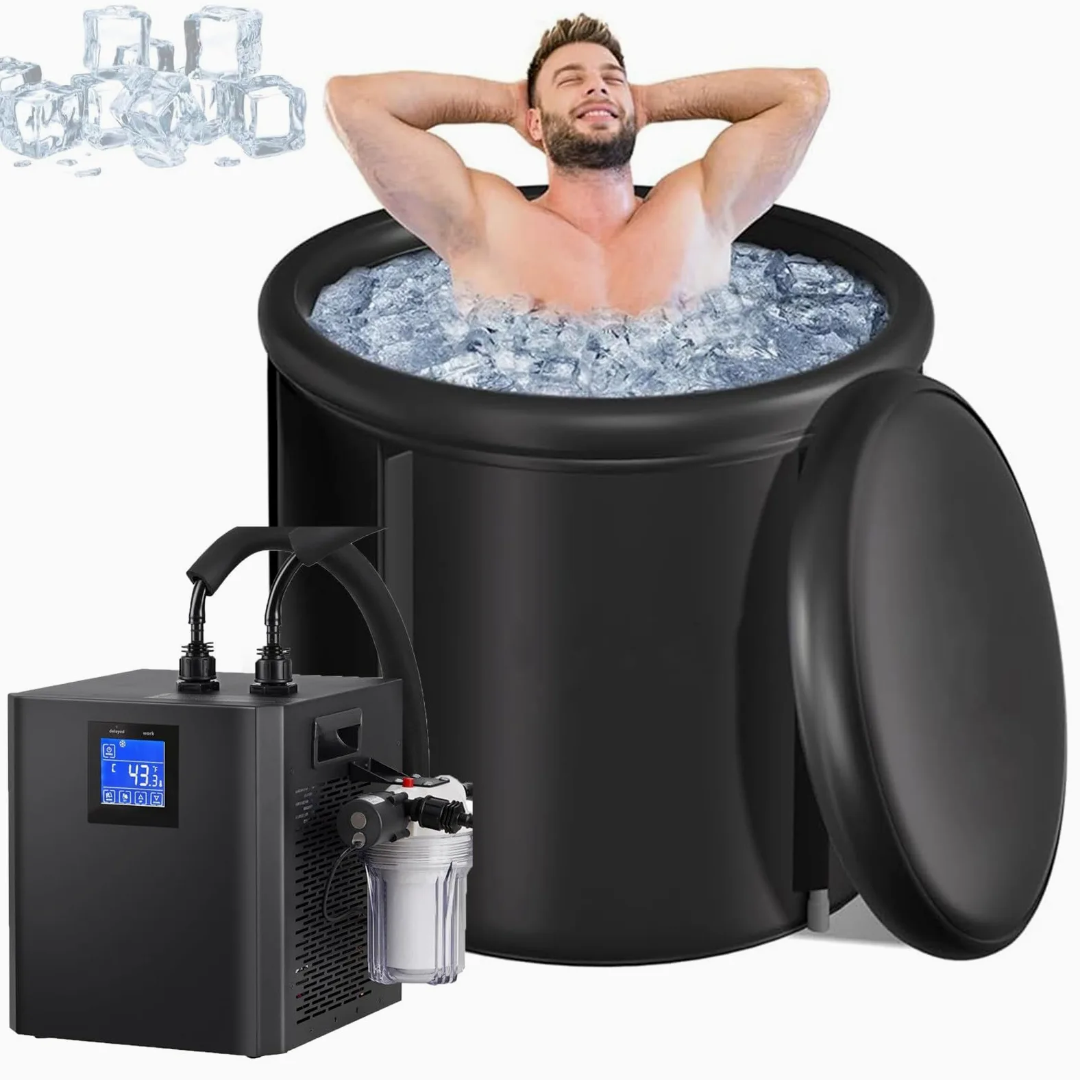Kit de bañera de inmersión fría con bomba y filtro integrados, enfriador de baño de hielo para terapia fría, enfriador de agua mejorado y cápsula de hielo para una recuperación mejorada