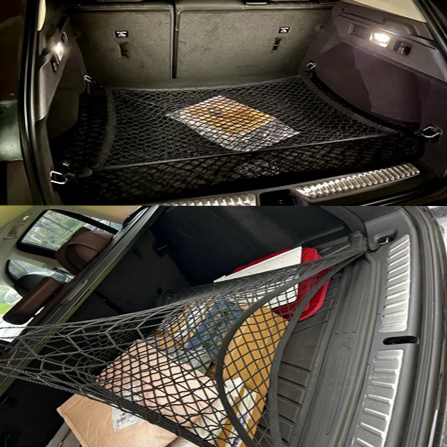 Red de almacenamiento de carga, organizador elástico ajustable y resistente para camiones, coches, furgonetas, SUV, diseño de doble capa, 80 x 50 cm, ideal para almacenamiento interior de coche y