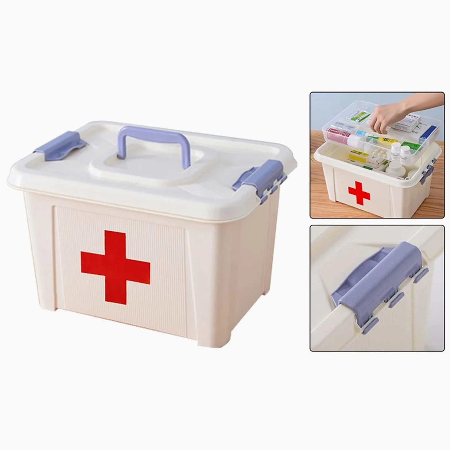 Botiquín de Primeros Auxilios portátil, Caja de Almacenamiento de medicamentos, botiquín de Primeros Auxilios Familiar Multifuncional con Mango, botiquín de Primeros Auxilios para Coche