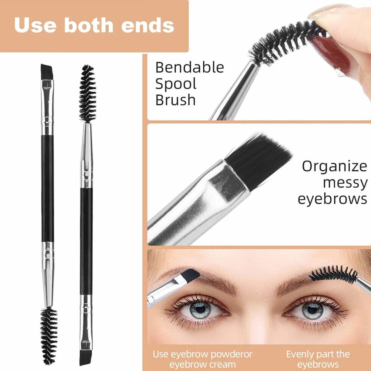 Duo Cepillos de Cejas en Ángulo, Pincel y Brocha para Cejas, Sombra de Ojos y Tinte de Pestañas