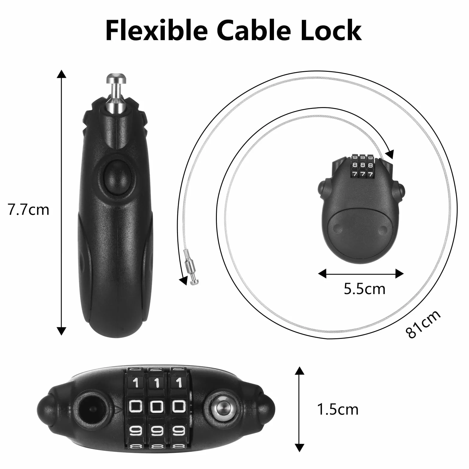 Fentar 2 candados de cable, cerradura de combinación pequeña a prueba de óxido, cerradura flexible para casco, cerradura de scooter, cerradura de bicicleta ligera, bloqueo de cable retráctil de acero