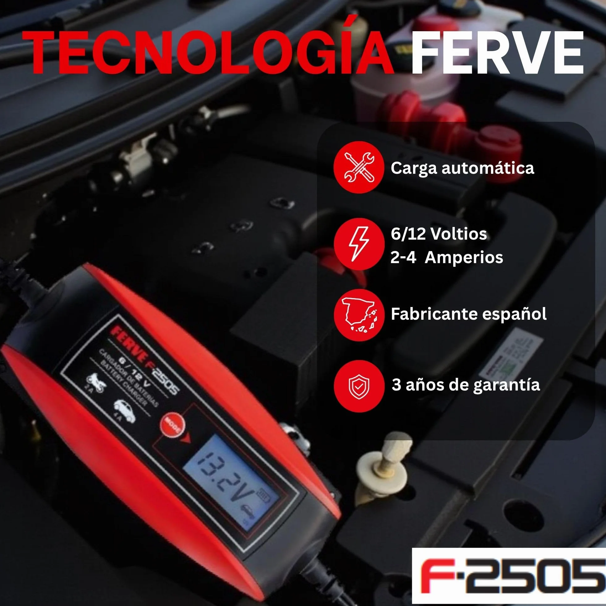Ferve F-2505 Cargador de baterías Negro Rojo