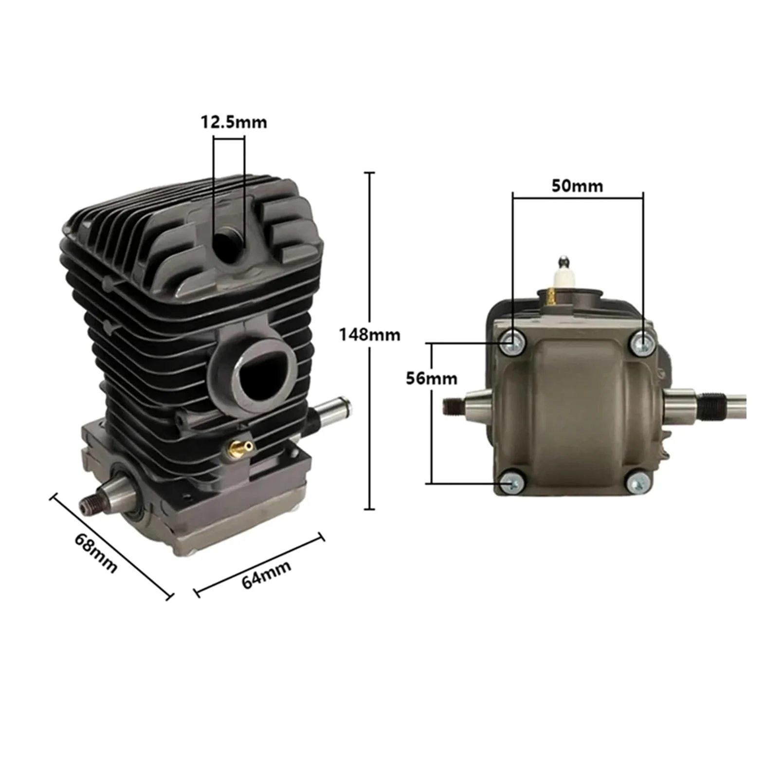 Conjunto de cilindro de 42,5mm apto for motosierras 023 025 MS230 MS250 | Con tapón de chispa y conector de cárter.