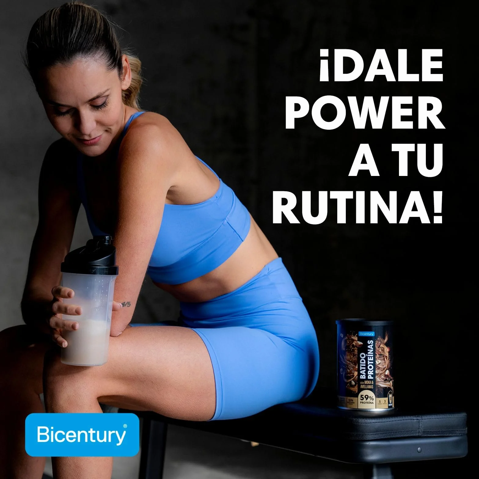 Bicentury Proteína en polvo Moka & Avellana, 20g proteína por porción, Sin Azúcares Añadidos, 340g