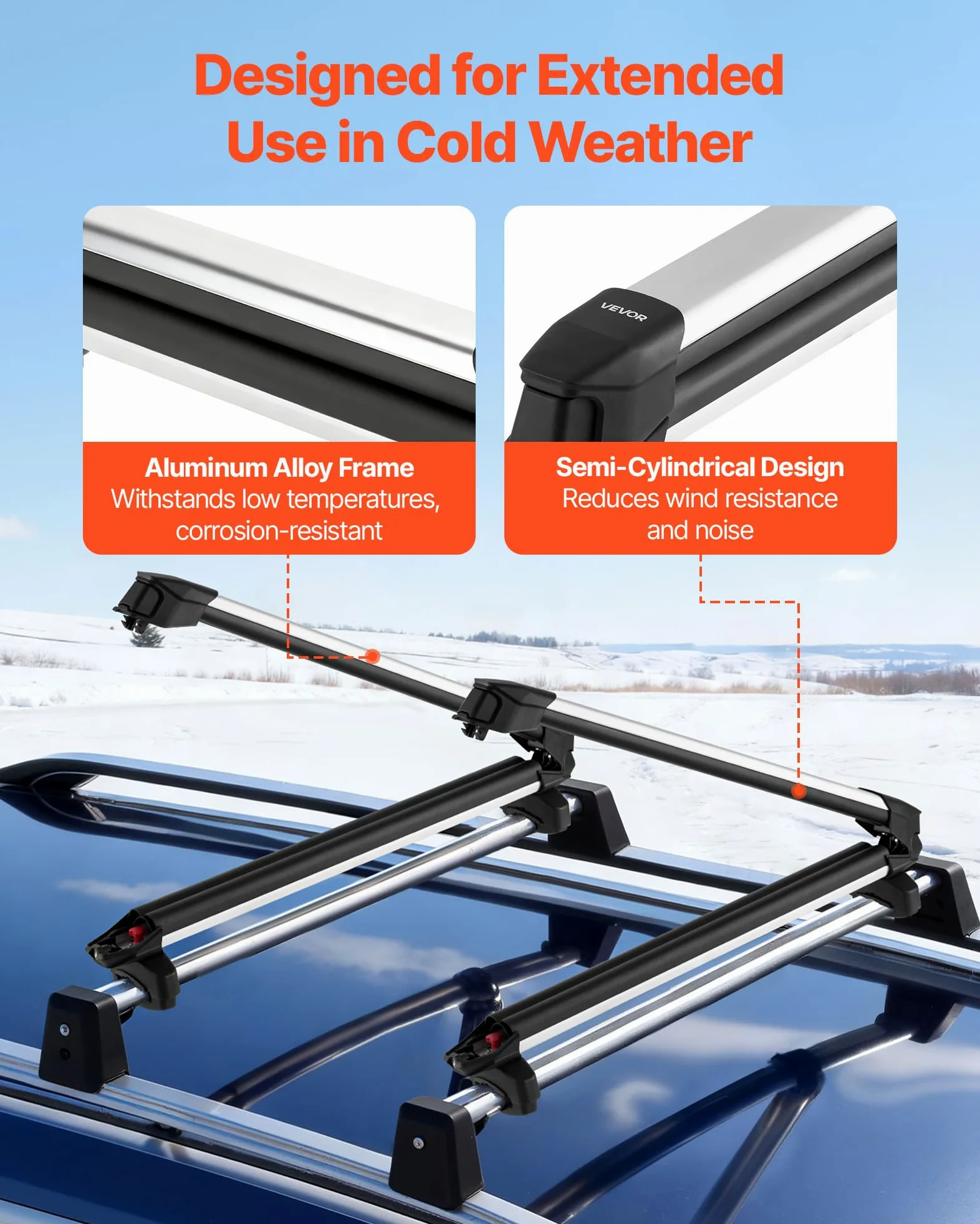 VEVOR Portaesquís Universal de Techo de Automóvil, para hasta 6 Pares de Esquís o 4 Tablas de Snowboard, 2 Piezas, con Cerradura, con Acolchado de Goma y Ranura en T, 915 x 85 x 100 mm, Negro