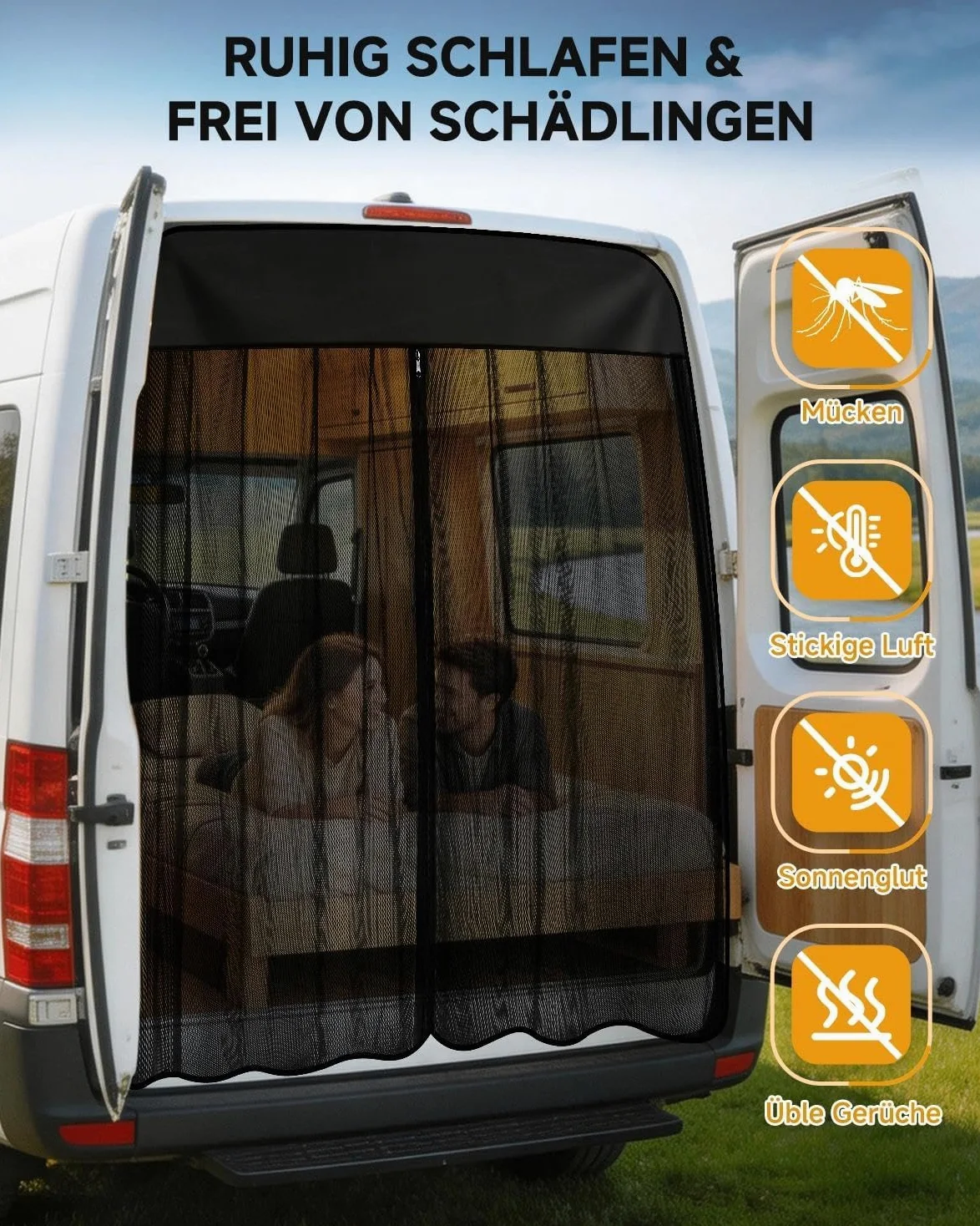 Red de protección solar universal para portón trasero con cremallera e imanes para Mercedes Sprinter VW Crafter Ford Transit FIAT Ducato Opel Movano Peugeot Boxer
